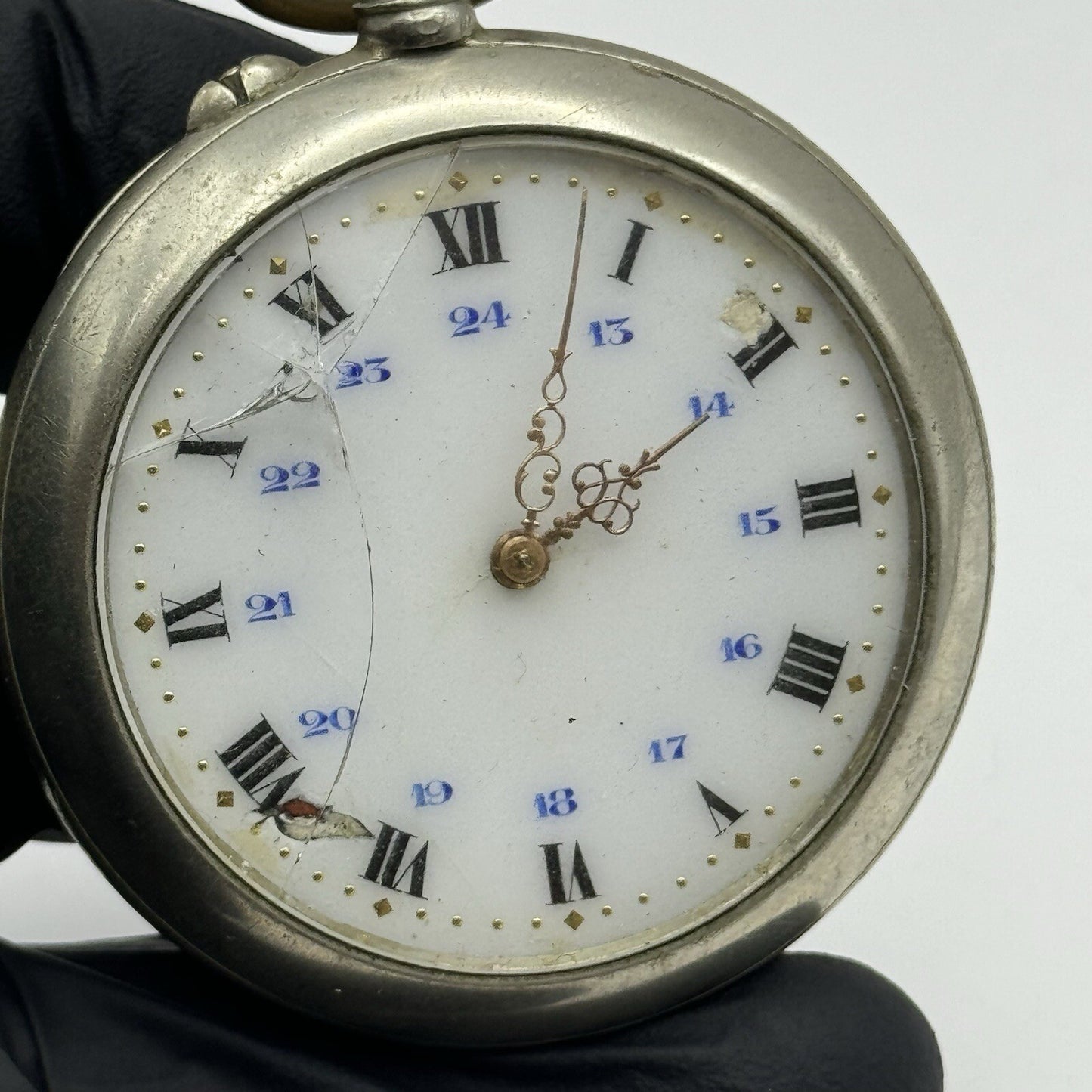 50mm Runs But Stops Antique Art Deco Case Pin Set Argentan Quality Pocket Watch