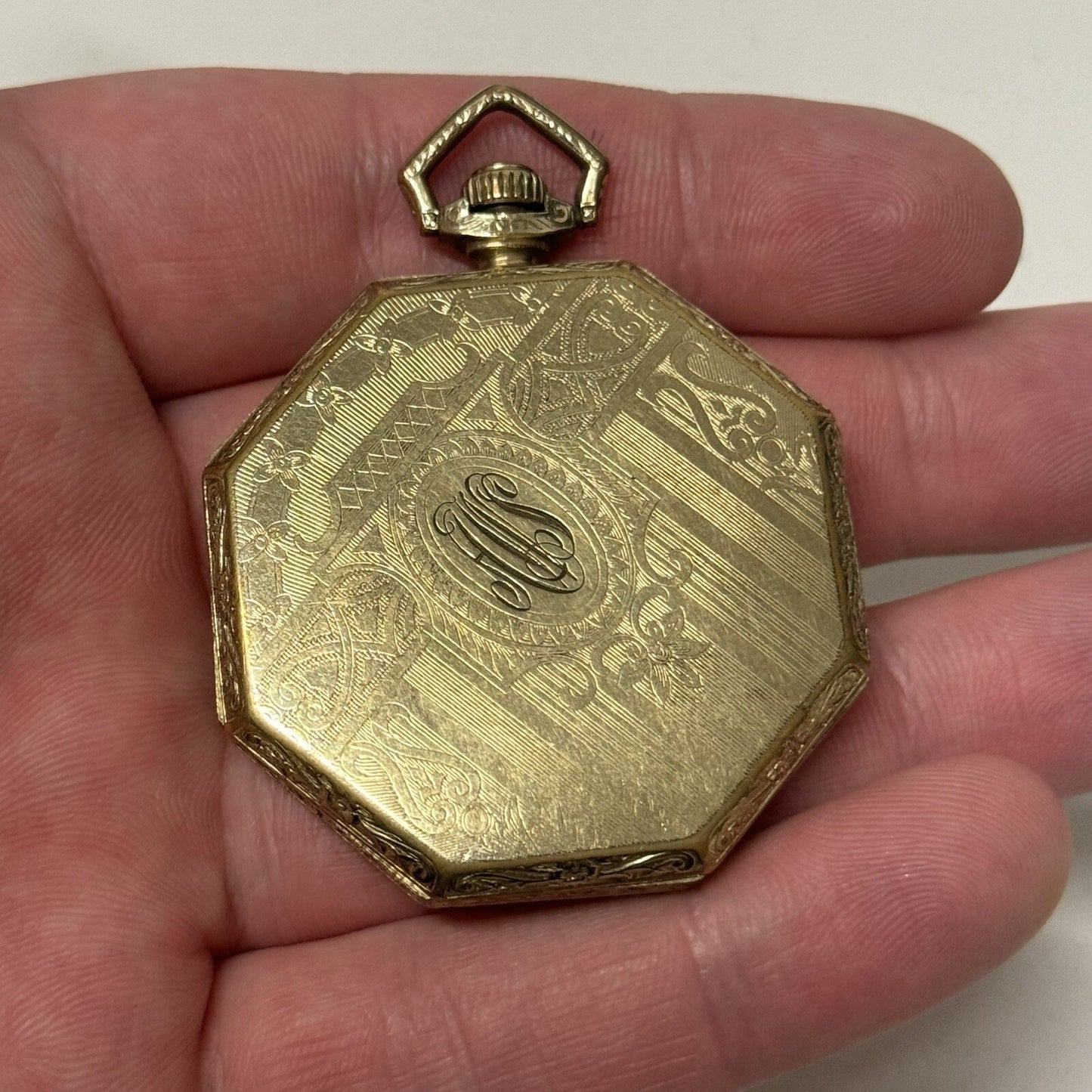43mm WORKING Vintage Gold Filled York Octagonal Nawco Challenge Pocket Watch