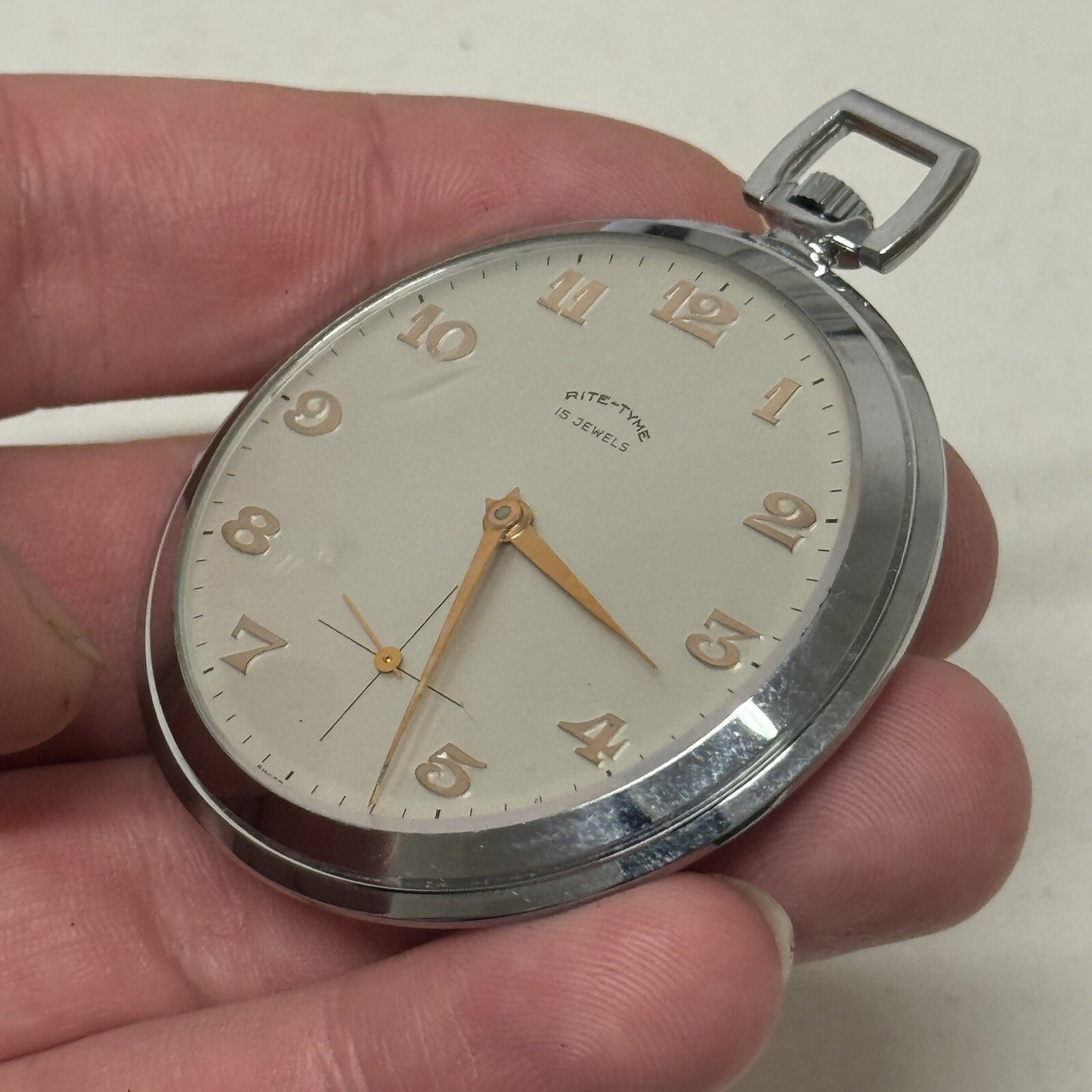 49mm Vintage NEW OLD STOCK Rite - Tyme Open Face Subdial Pocket Watch TO SERVICE