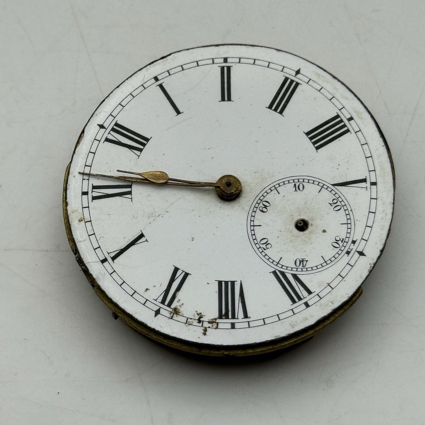 44.9mm Unidentified Pocket Watch Movement Roman Numerals Dial FOR PARTS