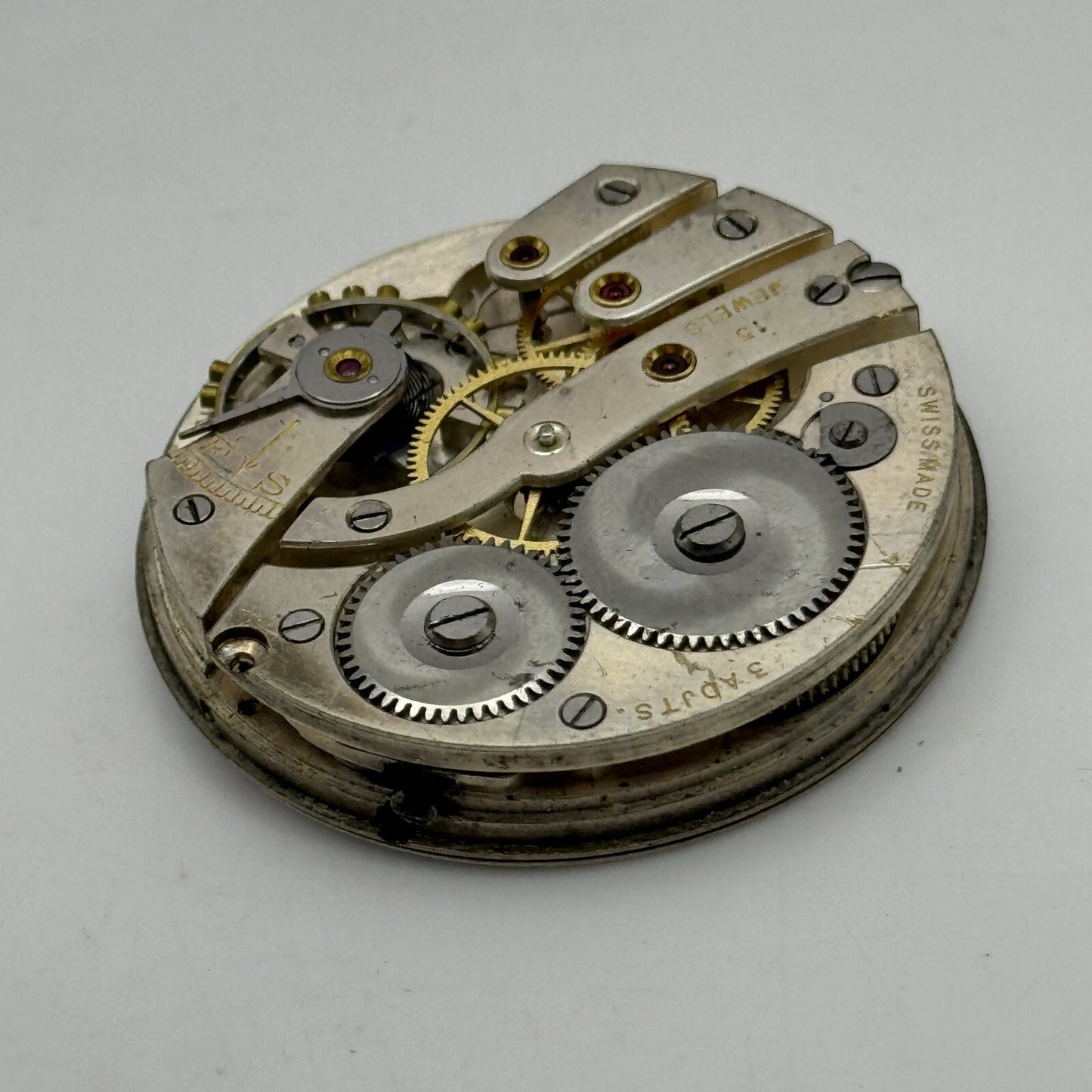 43mm Cyma Ref 919 Tavannes 15 Jewels Open Face Swiss Pocket Watch Movement PARTS