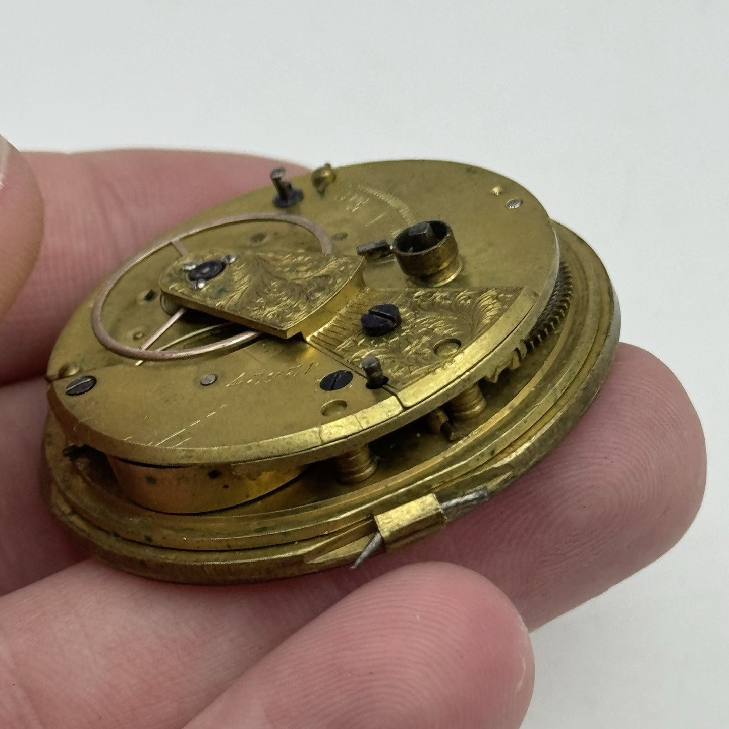 41.8mm Antique Unidentified English Fusee Pocket Watch Movement - PARTS REPAIR