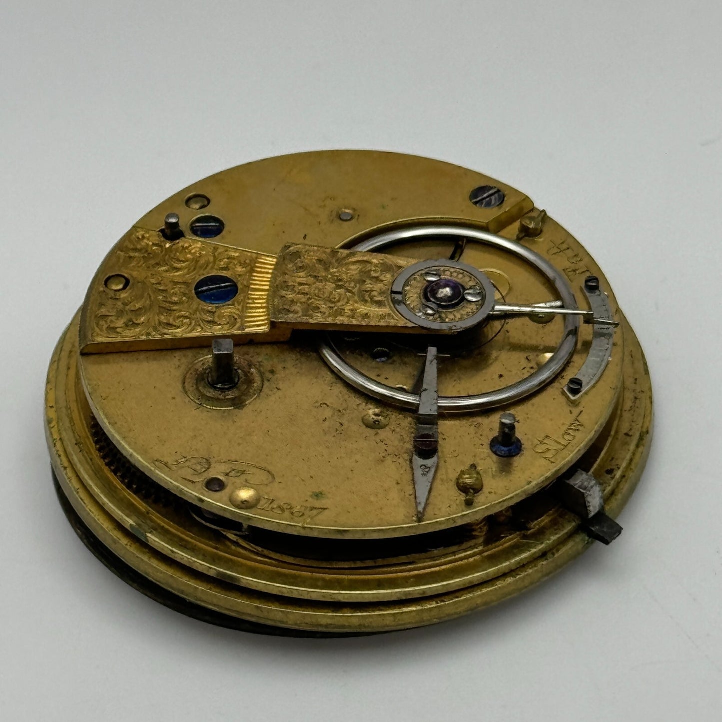 44.3mm Antique Unidentified Fusee Balance Intact Pocket Watch Movement PARTS