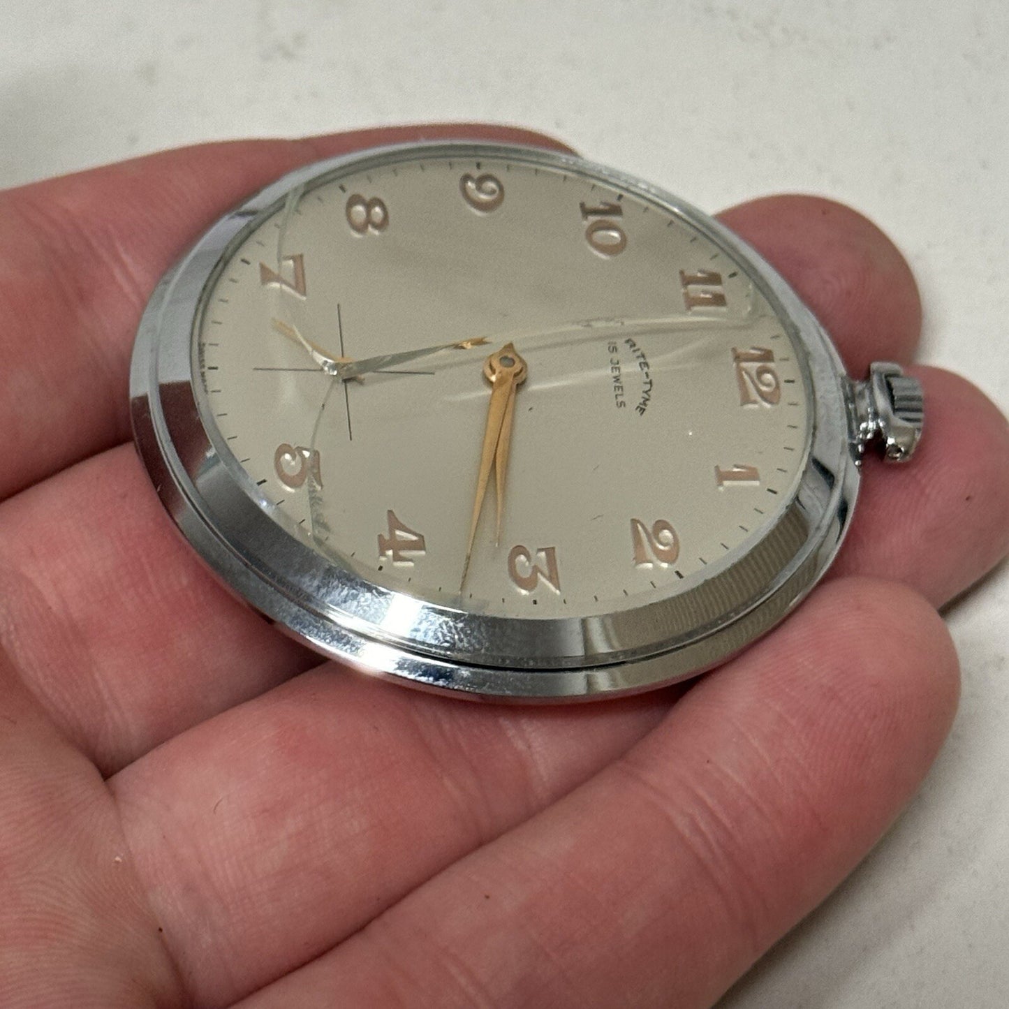 49mm Vintage NEW OLD STOCK Rite - Tyme Open Face Subdial Pocket Watch TO SERVICE