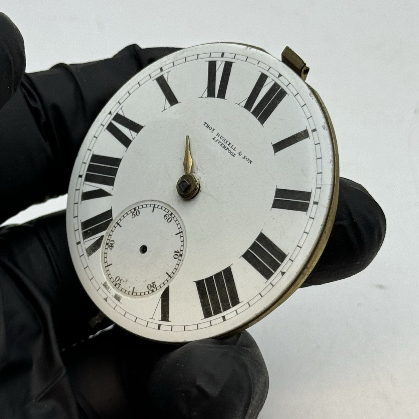 50mm Antique Thomas Russell & Son English Lever Pocket Watch Movement FOR PARTS