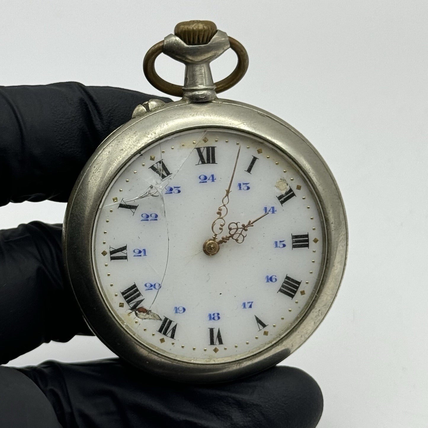 50mm Runs But Stops Antique Art Deco Case Pin Set Argentan Quality Pocket Watch