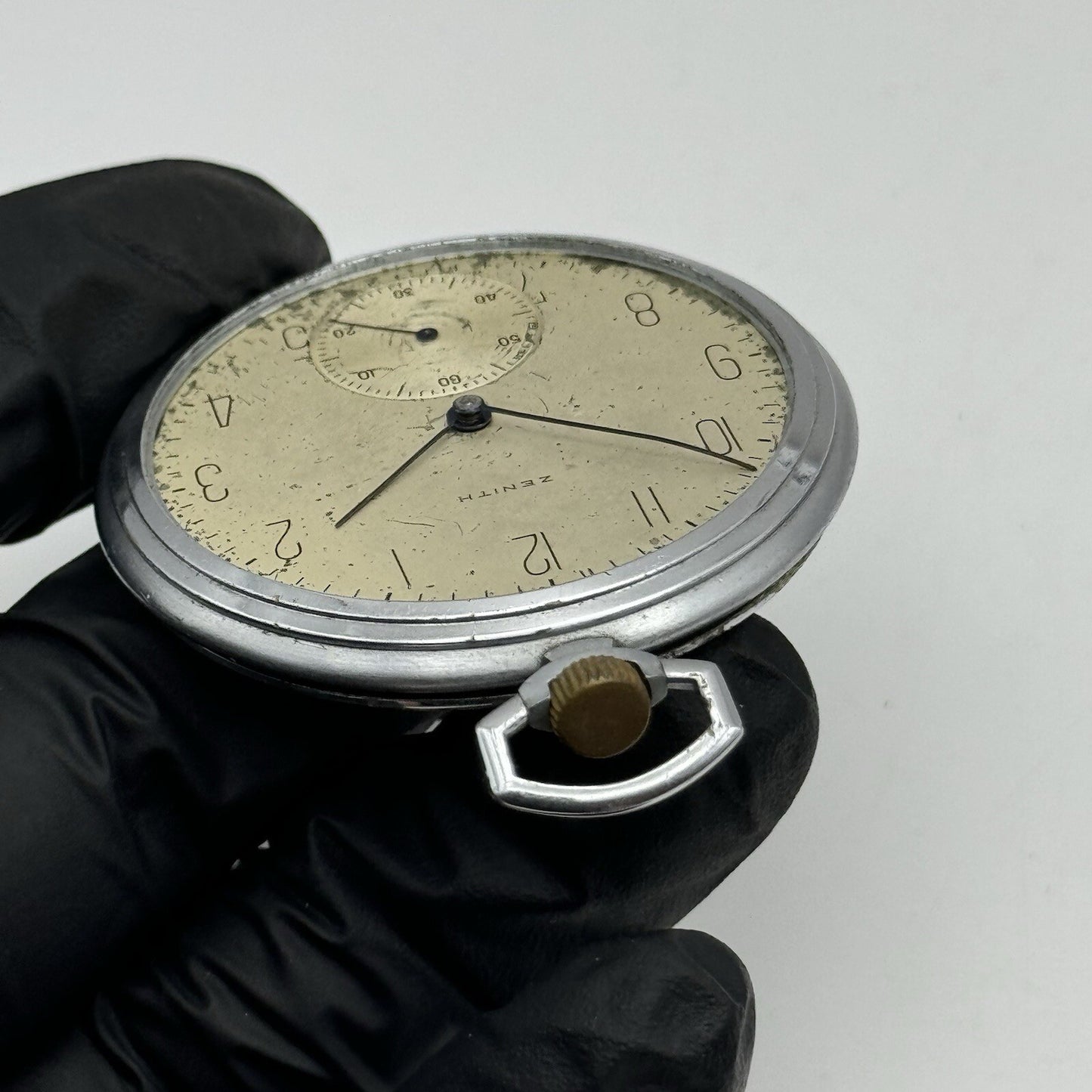 WORKING Art Deco Zenith 177 Sub Seconds Nickel Chrome Pocket Watch To Restore