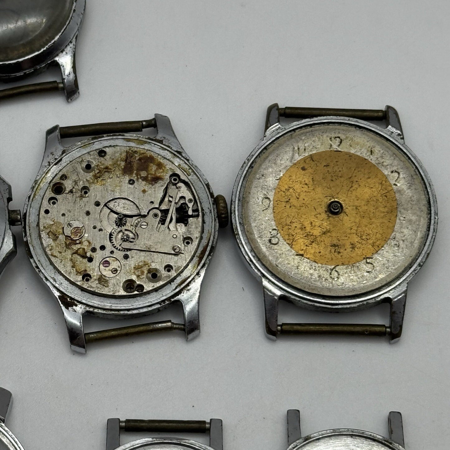 9 x Vintage Soviet Manual Wind Watch Heads For Parts Repair Job Lot Bundle