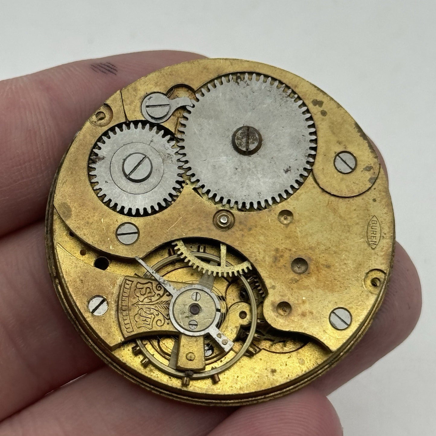 42.8mm Interesting Vintage Buren Pocket Watch Movement PARTS REPAIR SPARES
