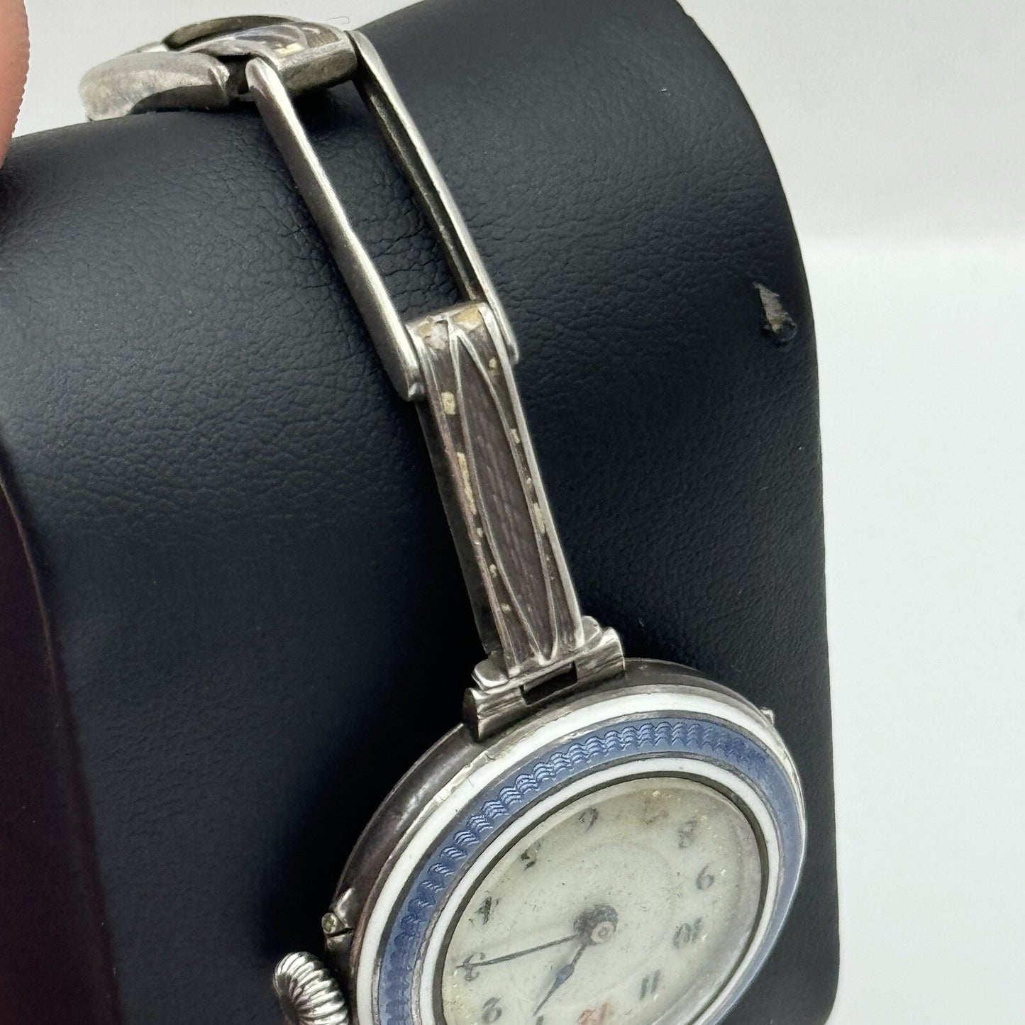 Pin Set Vintage Blue Enamel Sterling Silver 925 Ladies Trench Watch TO RESTORE