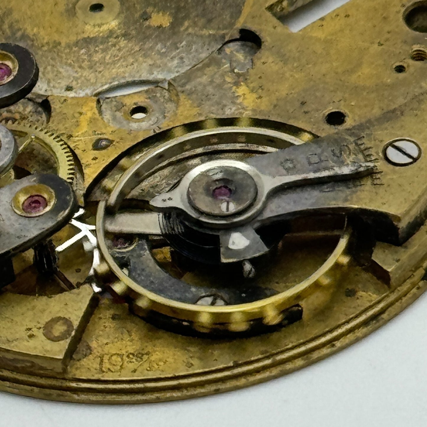 42.9mm Buren 19 28/12 Balance Intact Partial Pocket Watch Movement PARTS SPARE