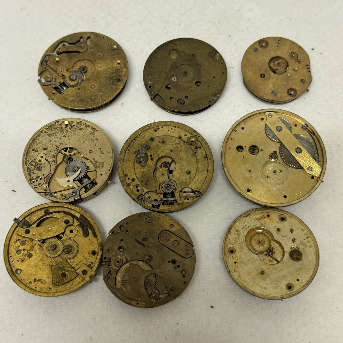 9 x Antique Partial Pocket Watch Movements Parts Repair Watchmakers Job Lot