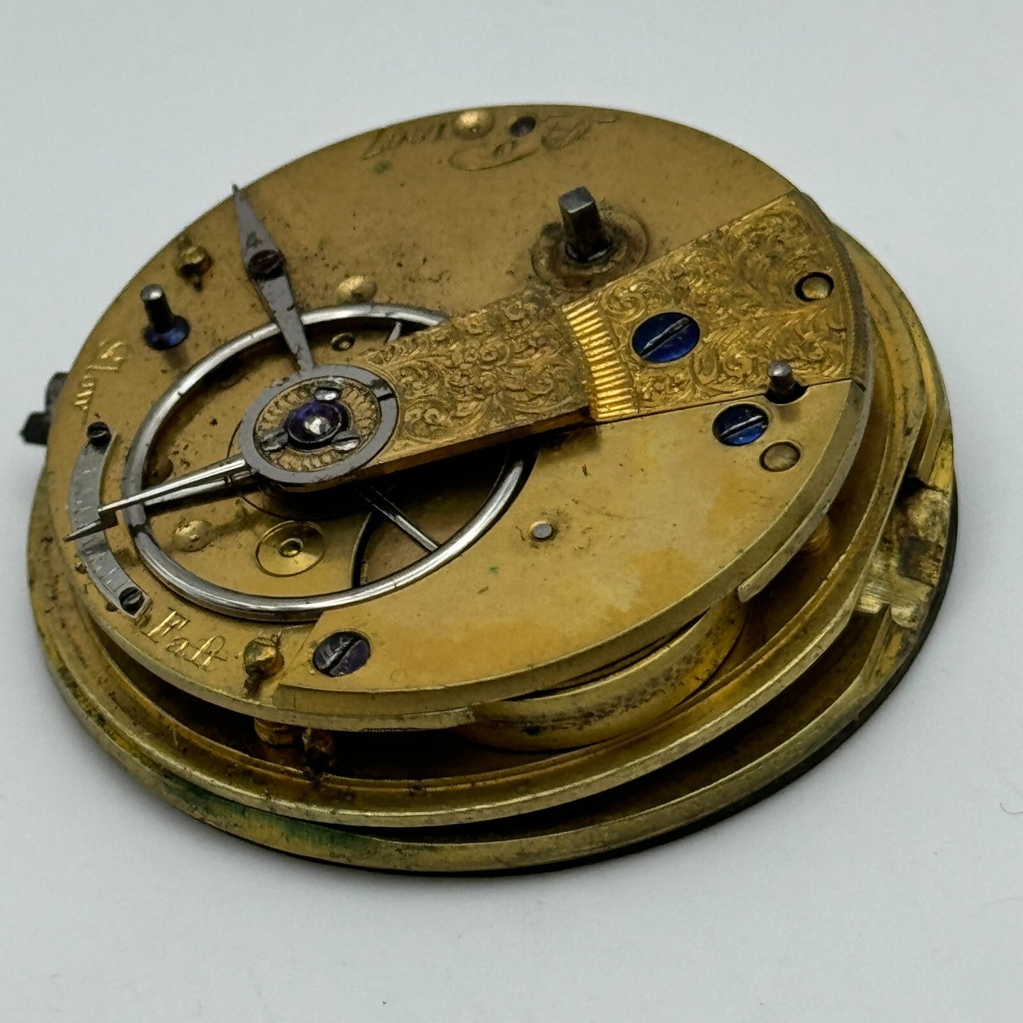 44.3mm Antique Unidentified Fusee Balance Intact Pocket Watch Movement PARTS