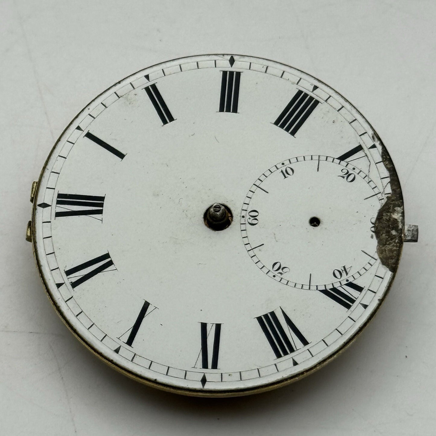 47.8mm Unidentified London Pocket Watch Movement Roman Numerals Dial FOR PARTS