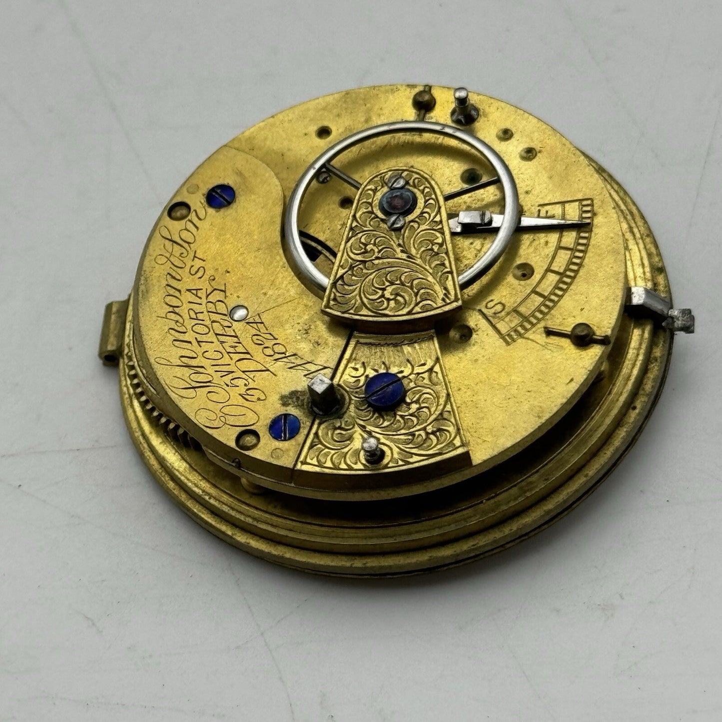 43mm Manual Wind E Johnson & Son Derby Pocket Watch Movement Dial FOR PARTS