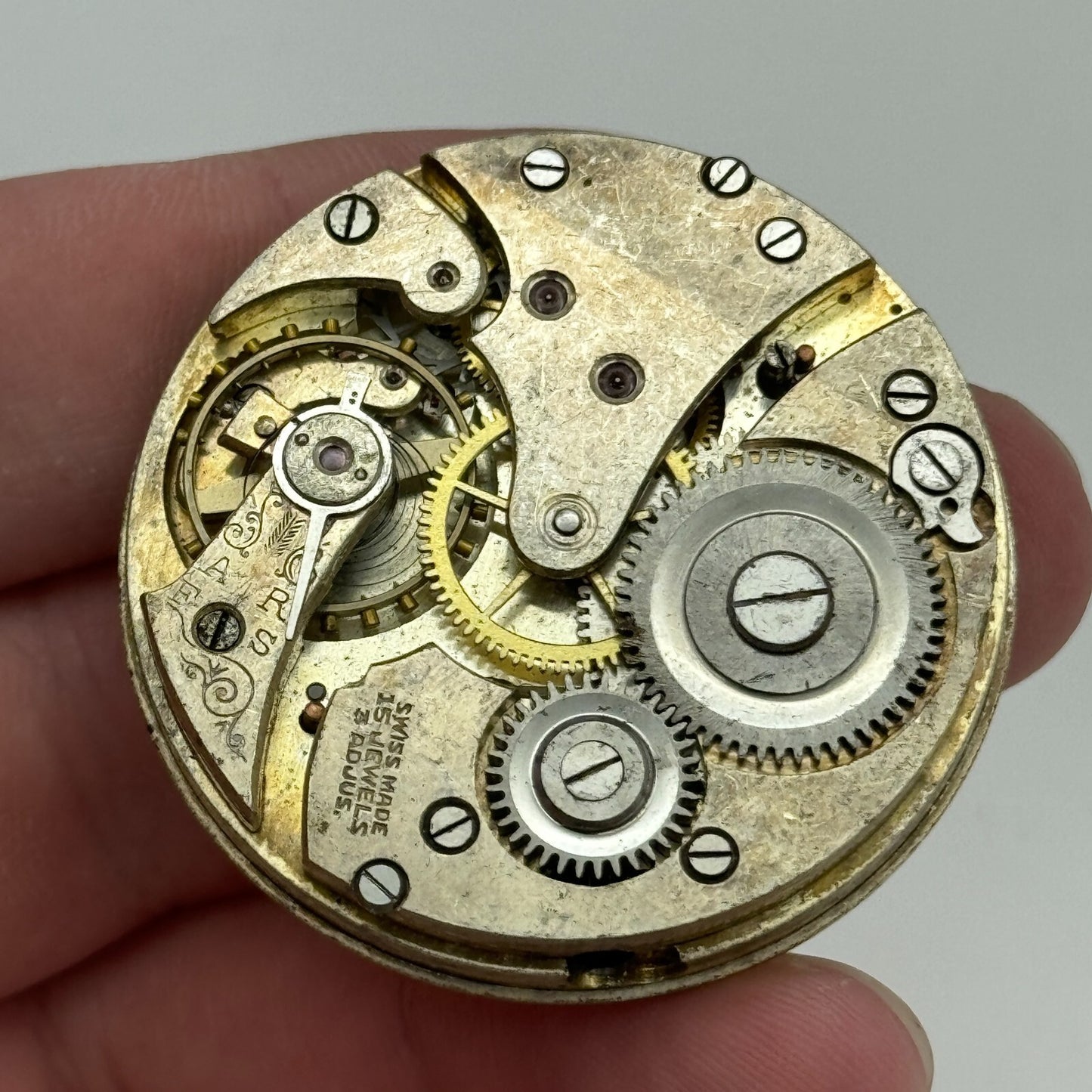 43.1mm Vintage 15 Jewels Swiss 3 Adjus Sub Seconds Pocket Watch Movement PARTS