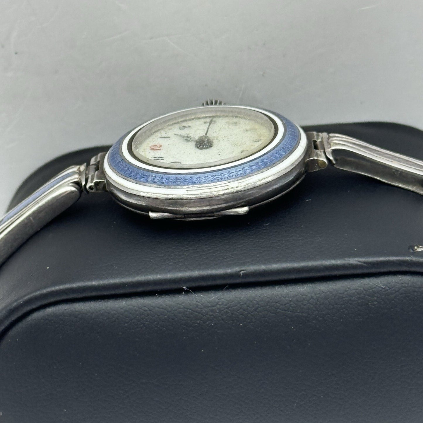 Pin Set Vintage Blue Enamel Sterling Silver 925 Ladies Trench Watch TO RESTORE
