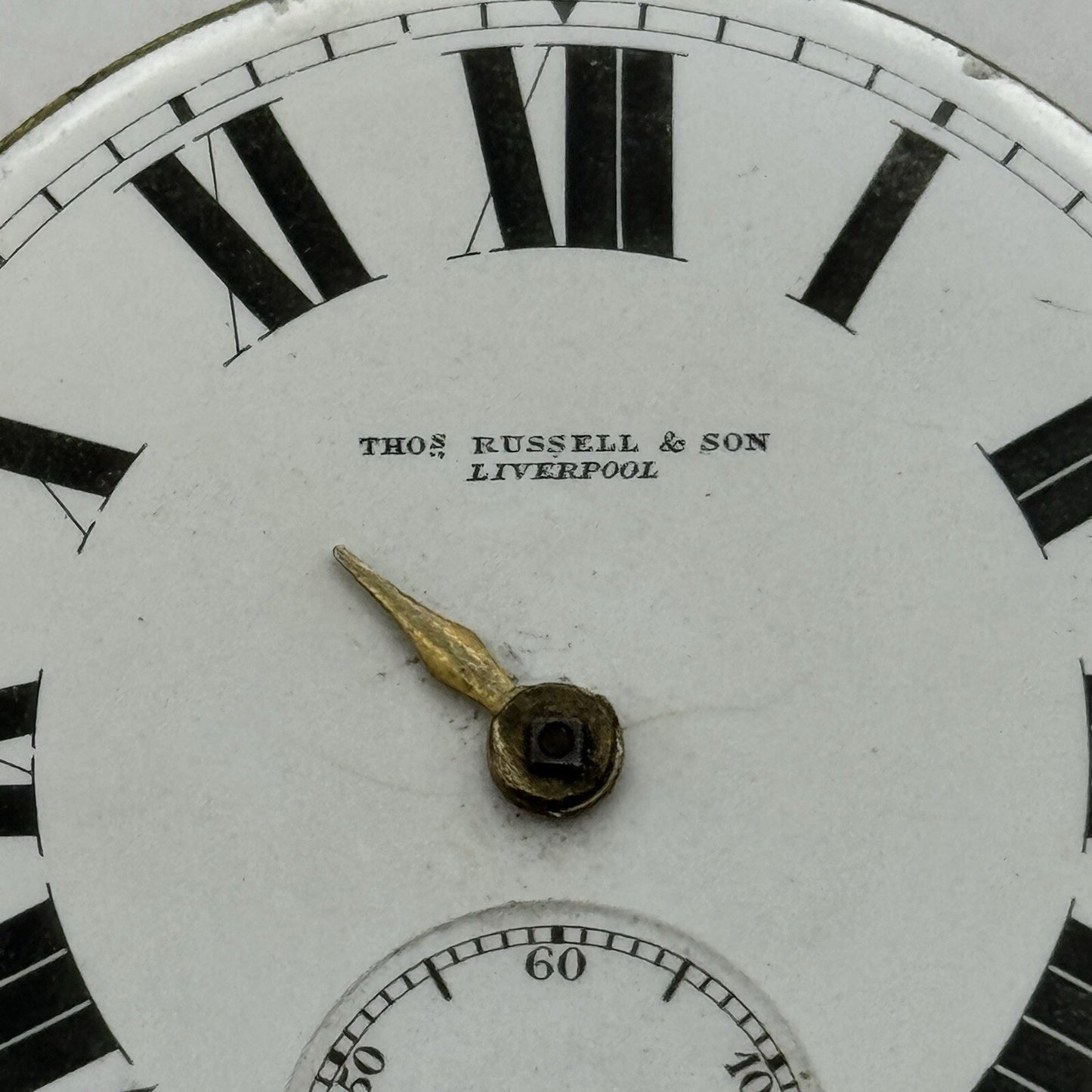50mm Antique Thomas Russell & Son English Lever Pocket Watch Movement FOR PARTS