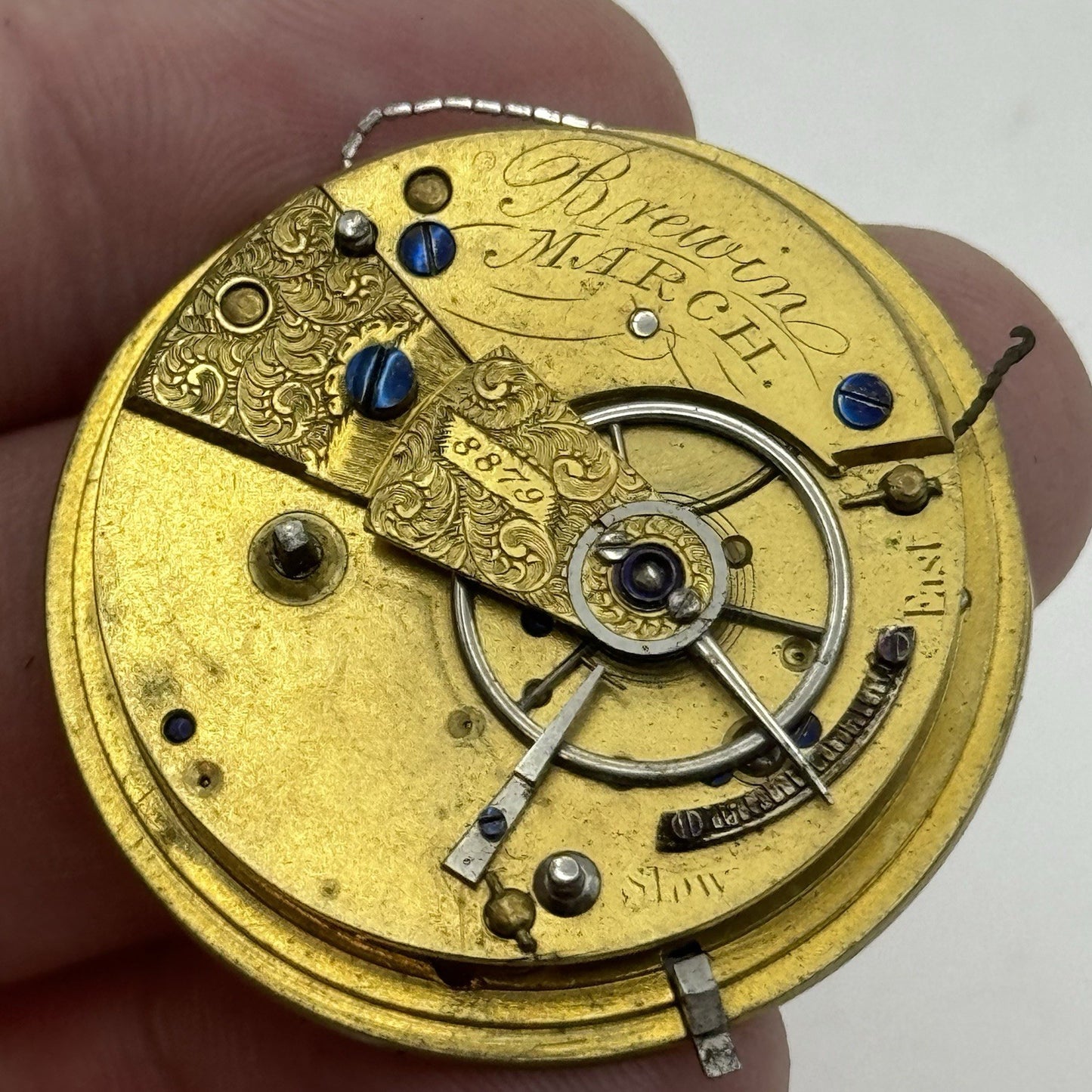 36.2mm Antique Brewin March English Fusee Pocket Watch Movement - PARTS