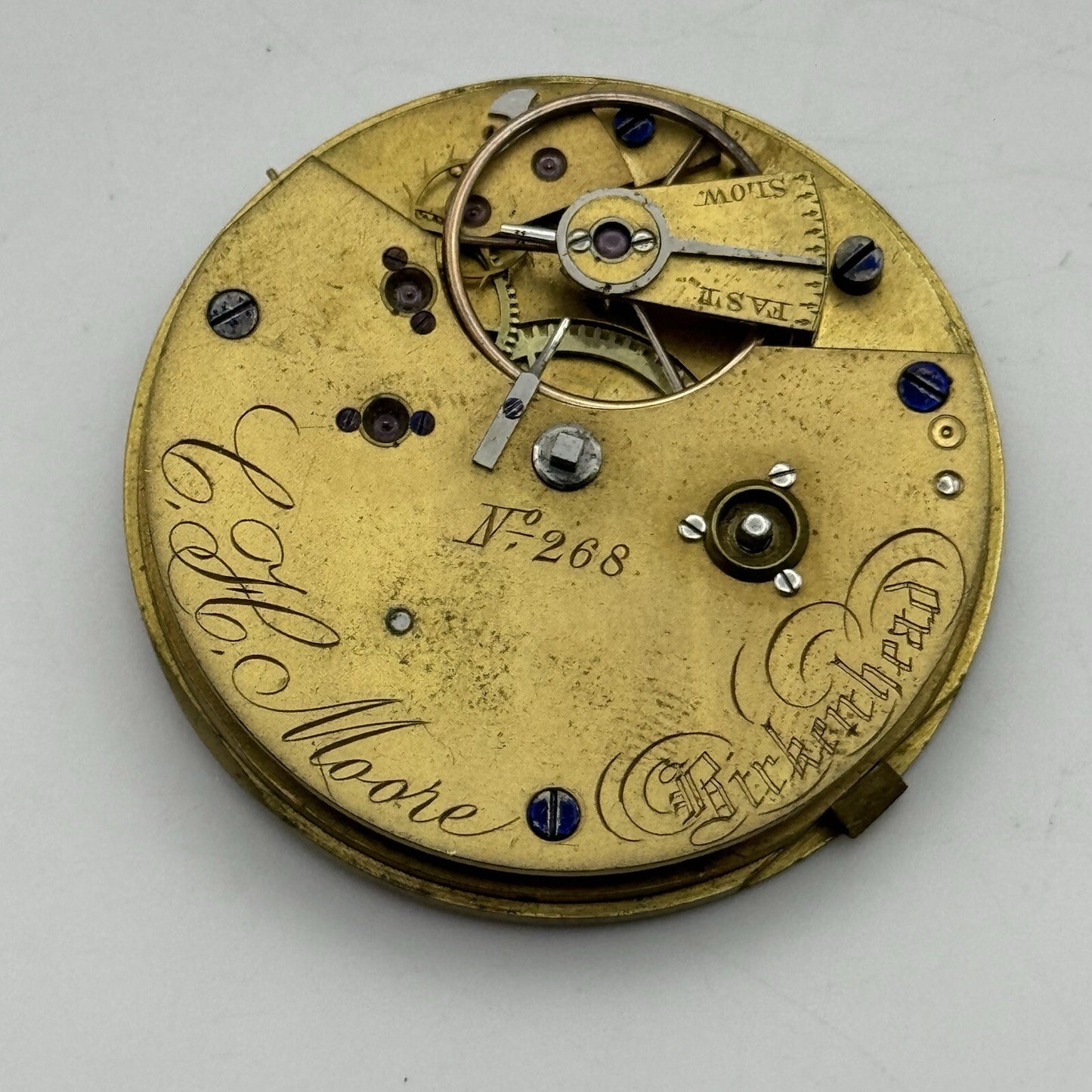 43.7mm C H Moore Birkenhead No 268 H.F Pocket Watch Movement FOR PARTS