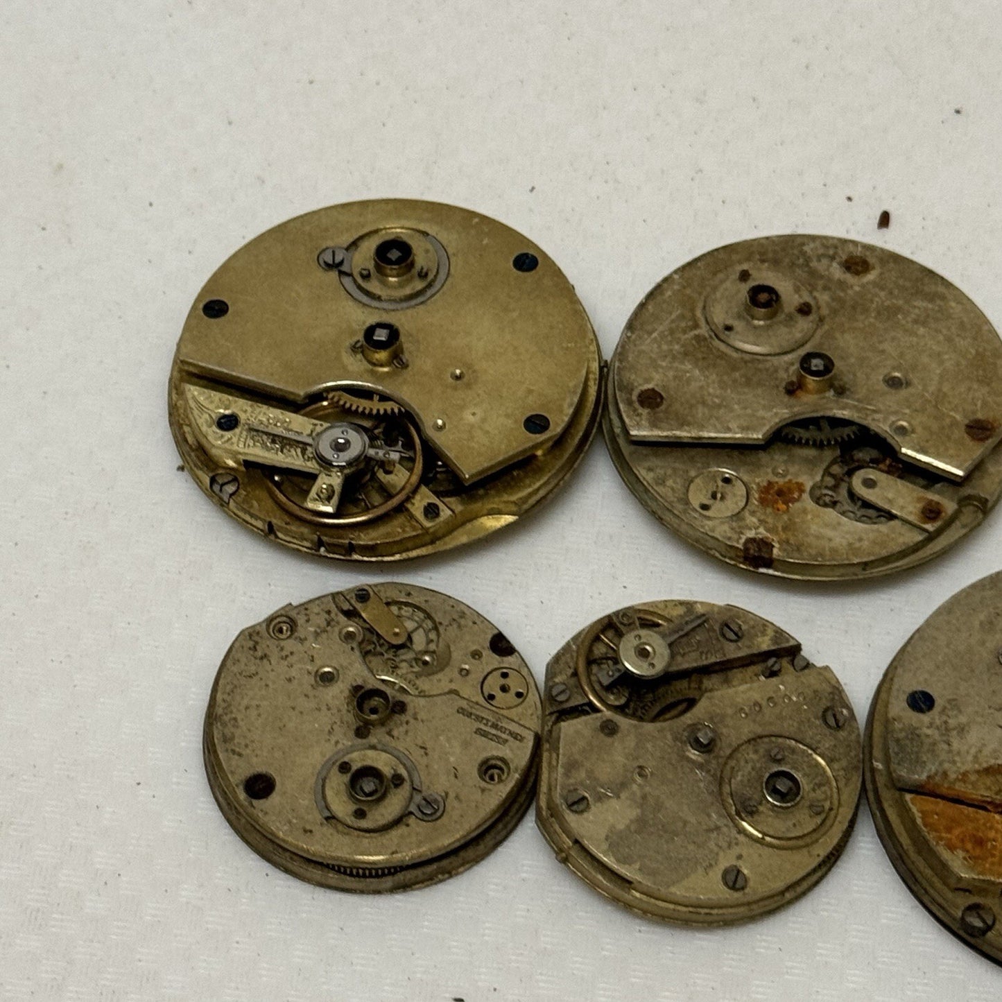5 X Antique Key Wound Pocket Watch Movements Parts Repair Watchmakers Job Lot
