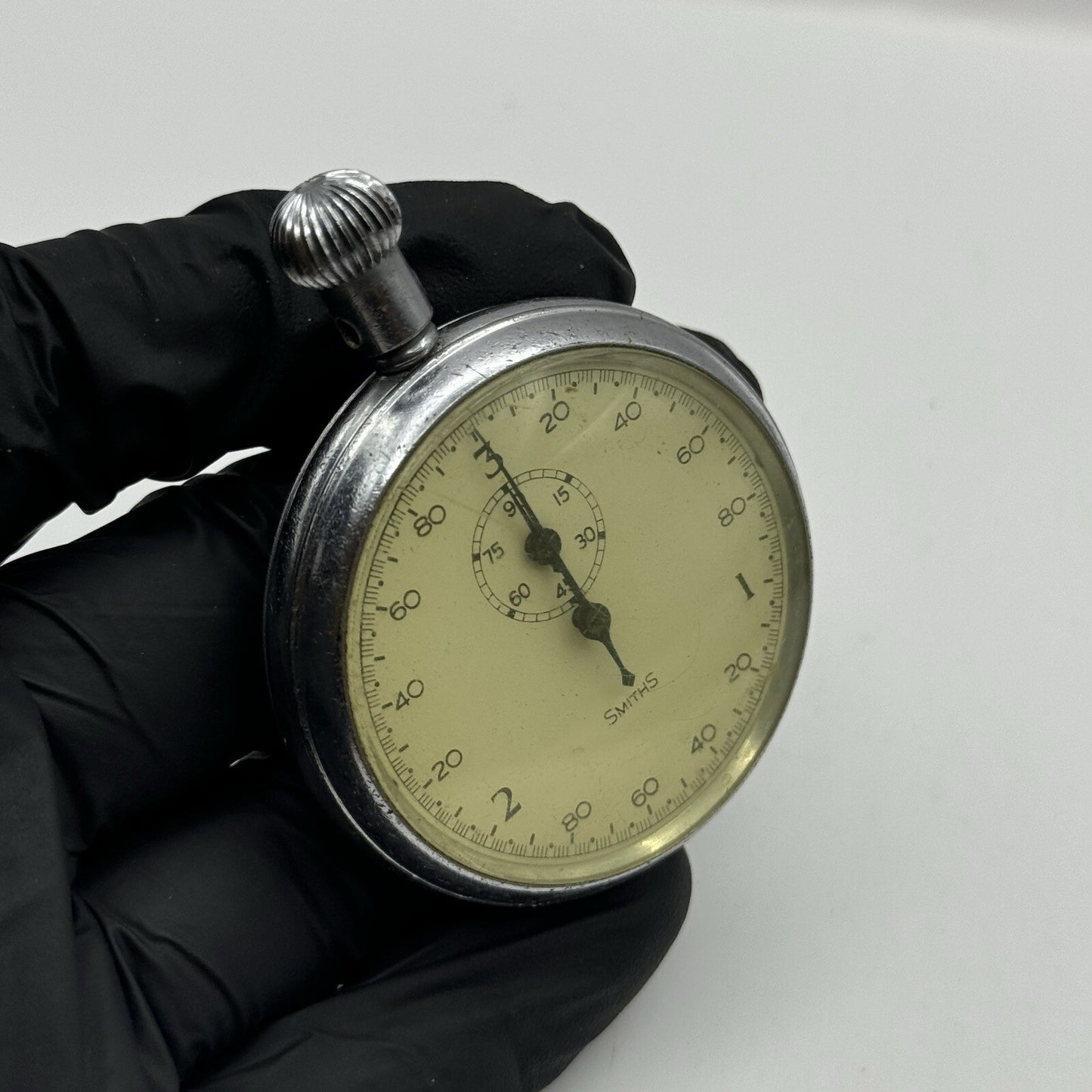 50mm Vintage Smiths Dennison Case SW43 Stop Watch Silver Tone For Parts / Repair