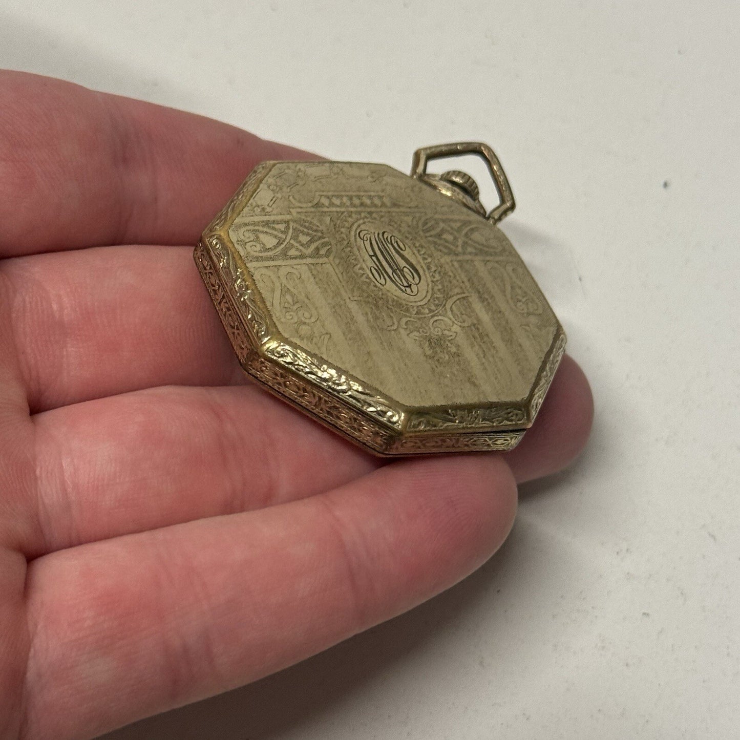 43mm WORKING Vintage Gold Filled York Octagonal Nawco Challenge Pocket Watch