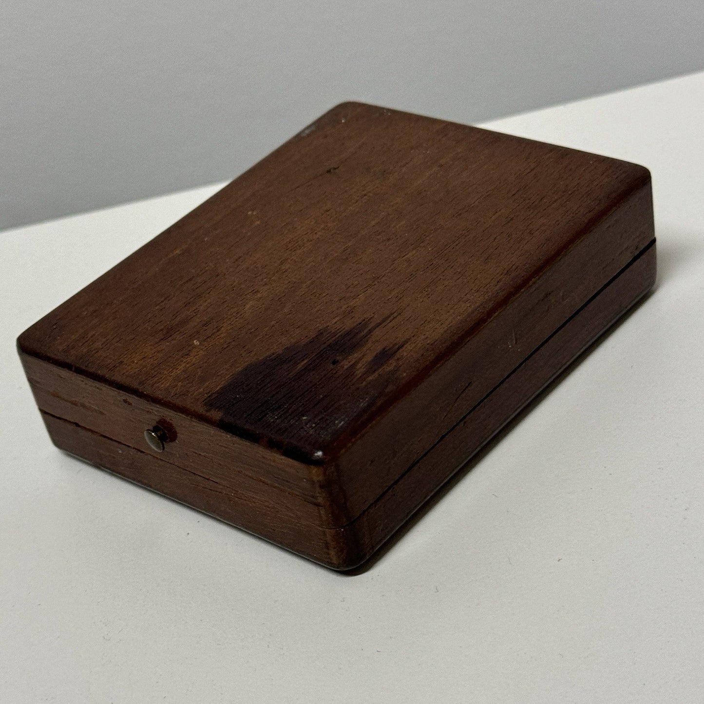8cm x 10.5cm Antique Wooden Pocket Watch Box Purple Velvet Interior To Restore