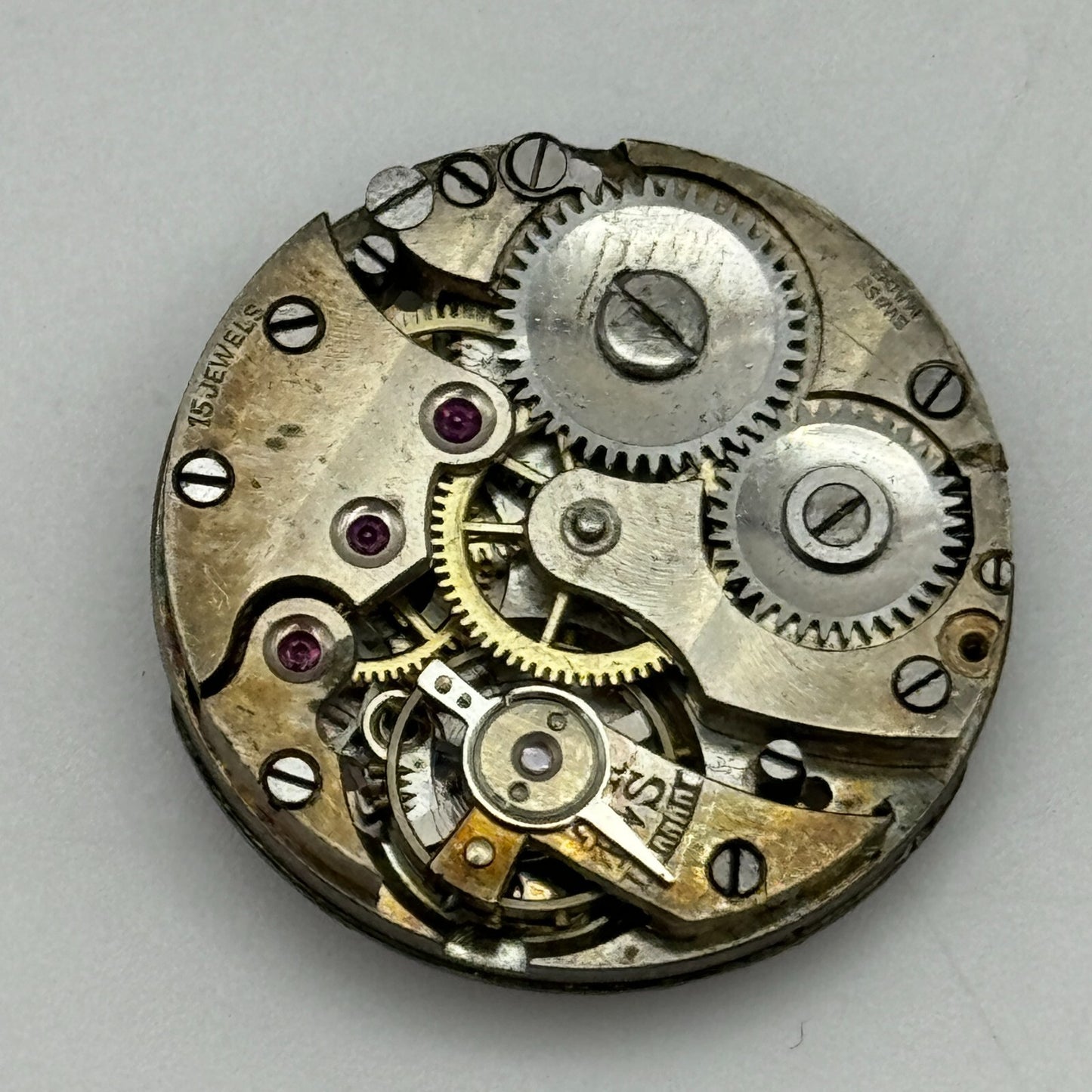23.6mm Unidentified 15 Jewels Swiss Vintage Manual Wind Watch Movement PARTS