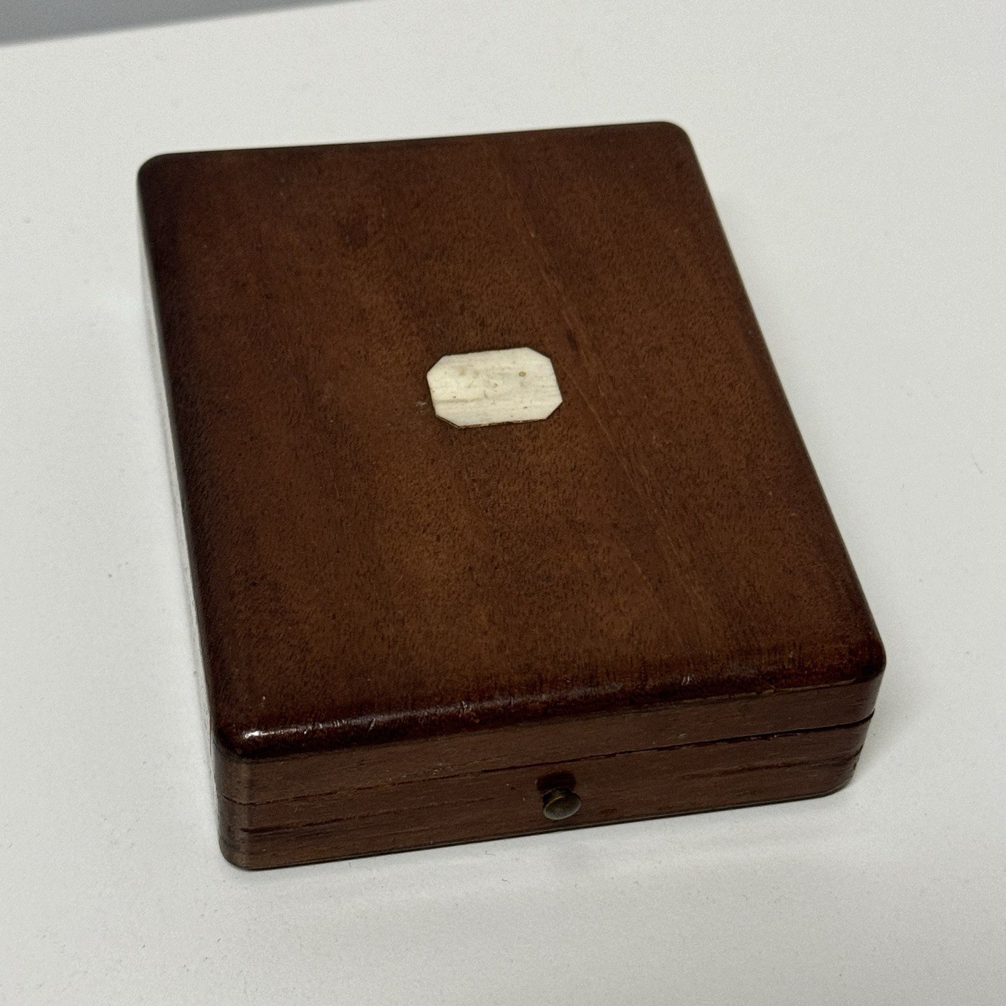 8cm x 10.5cm Antique Wooden Pocket Watch Box Purple Velvet Interior To Restore
