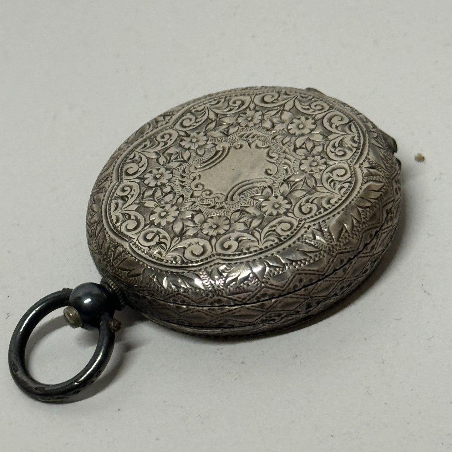 Antique Sterling Silver Patterned Dial Cylinder Pocket Watch & Outer Case PARTS