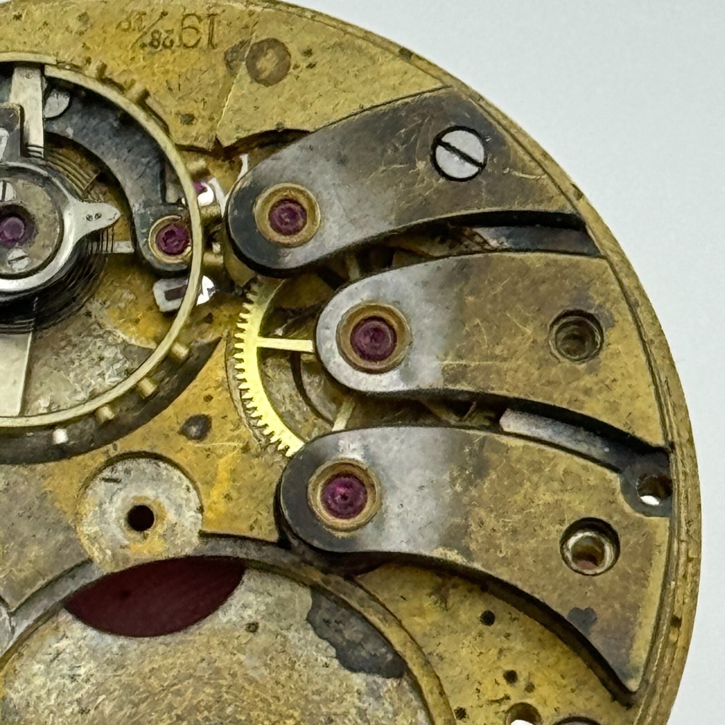 42.9mm Buren 19 28/12 Balance Intact Partial Pocket Watch Movement PARTS SPARE