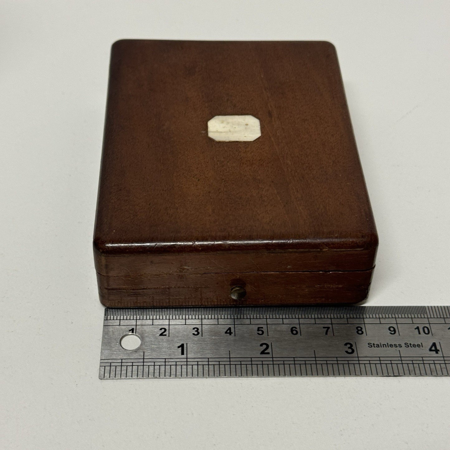 8cm x 10.5cm Antique Wooden Pocket Watch Box Purple Velvet Interior To Restore