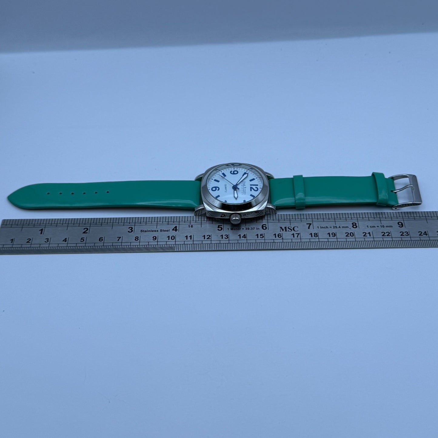 Joan Rivers Classics Mens Quartz Watch Green Leather Strap Japan Working 40mm