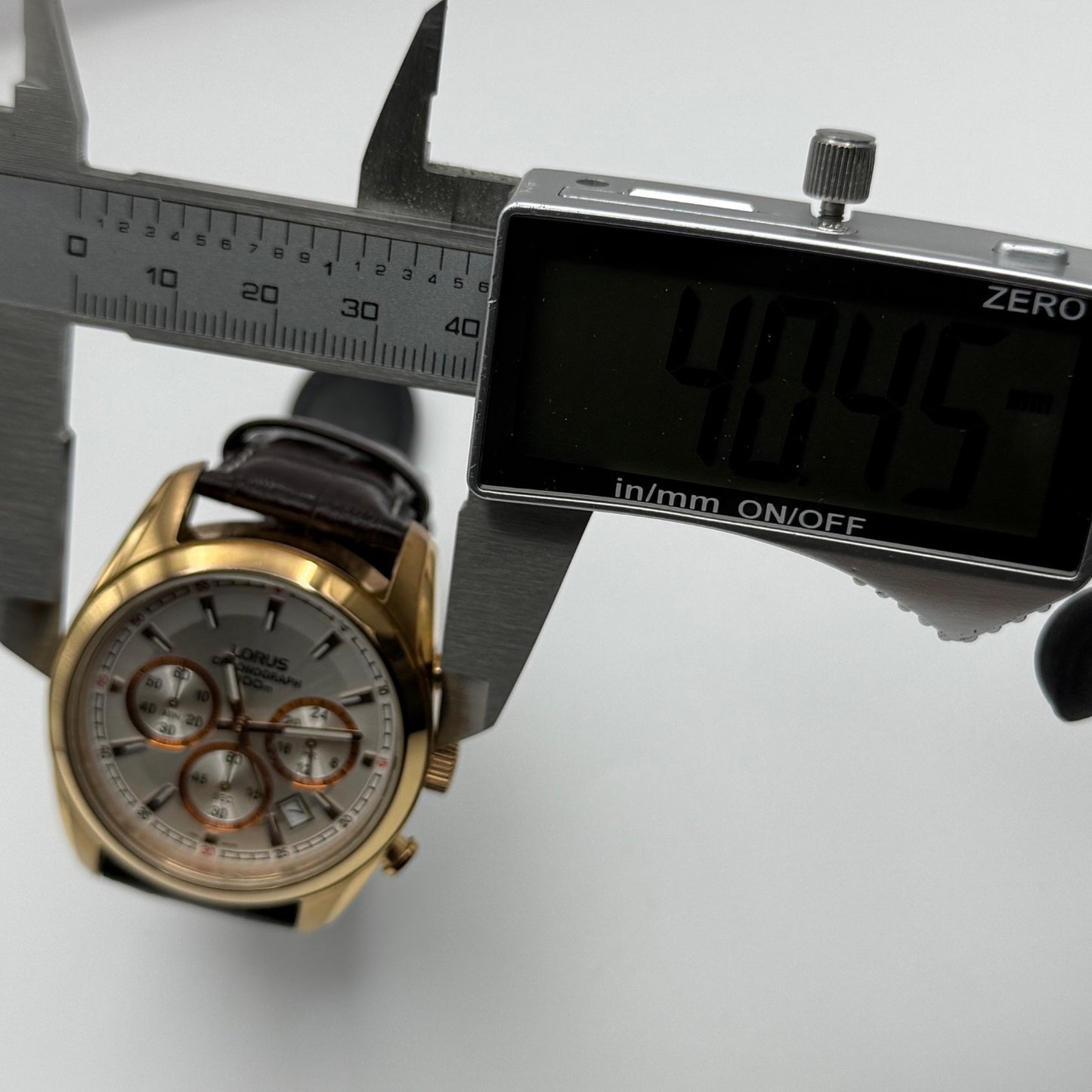 Lorus Chronograph Mens Watch 100M Quartz VD53-X024 Leather Strap 43mm Japan