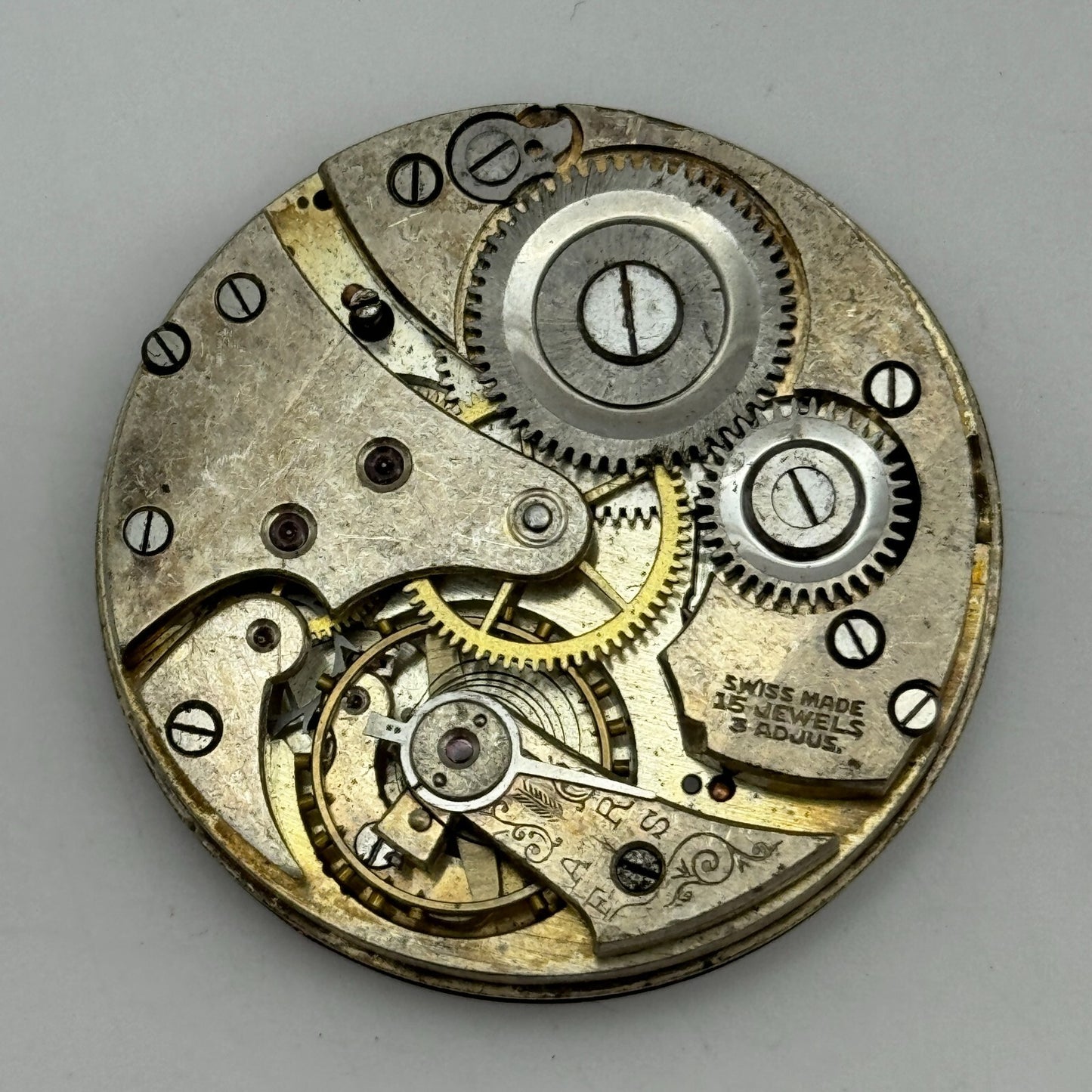 43.1mm Vintage 15 Jewels Swiss 3 Adjus Sub Seconds Pocket Watch Movement PARTS