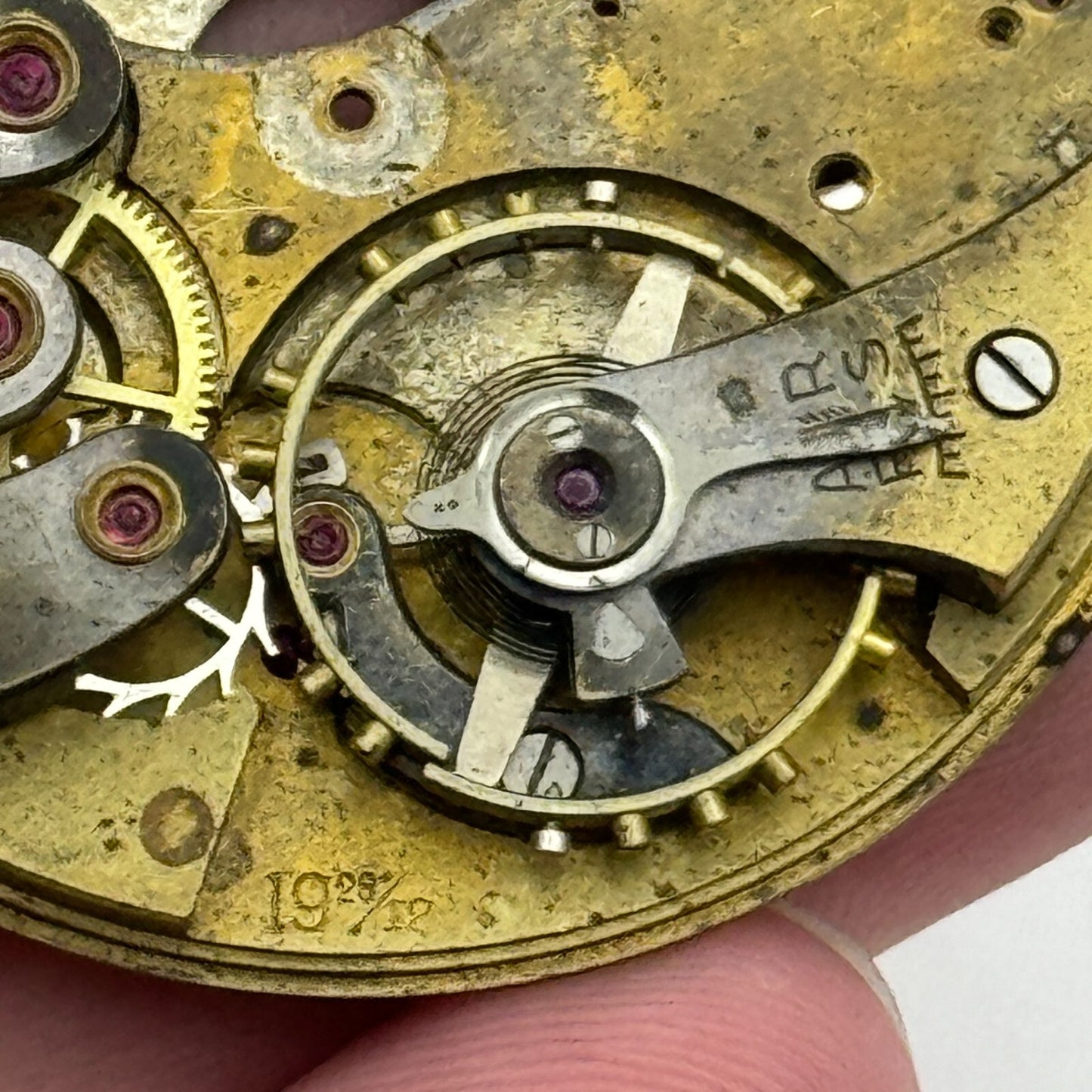 42.9mm Buren 19 28/12 Balance Intact Partial Pocket Watch Movement PARTS SPARE