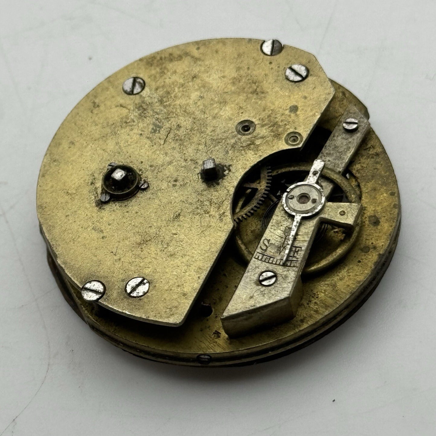 44.9mm Unidentified Pocket Watch Movement Roman Numerals Dial FOR PARTS