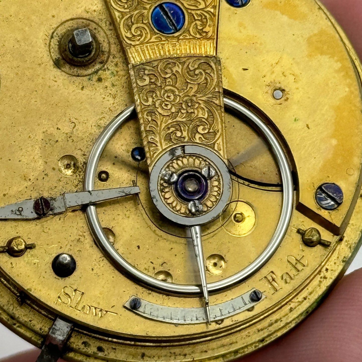 44.3mm Antique Unidentified Fusee Balance Intact Pocket Watch Movement PARTS