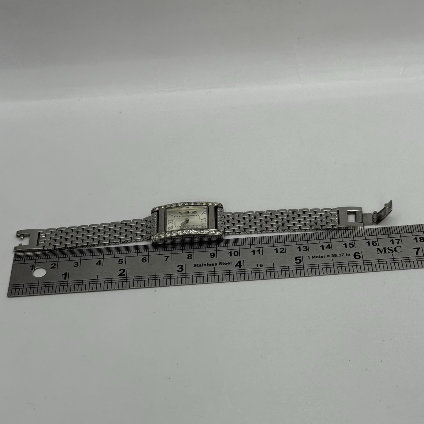 20mm Working Ladies M&S Silver Tone Jewelled Quartz Watch Broken Strap