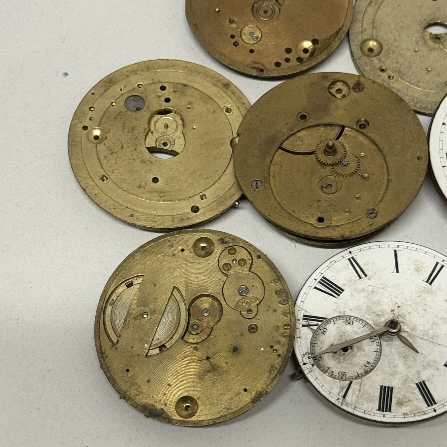 8 x Antique Manual Wind Pocket Watch Movements Parts Repair Bundle Job Lot