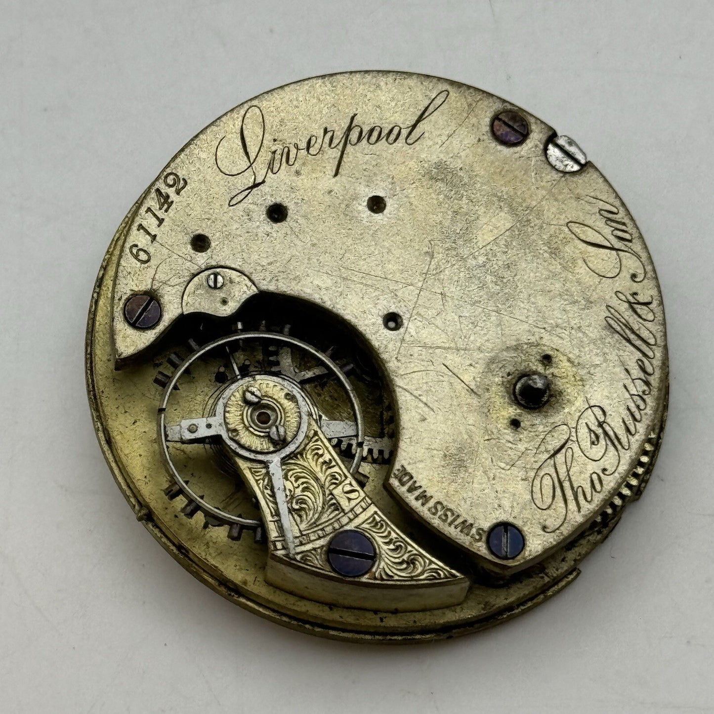 45.7mm Thomas Russell & Son Liverpool Pocket Watch Movement FOR PARTS Restore