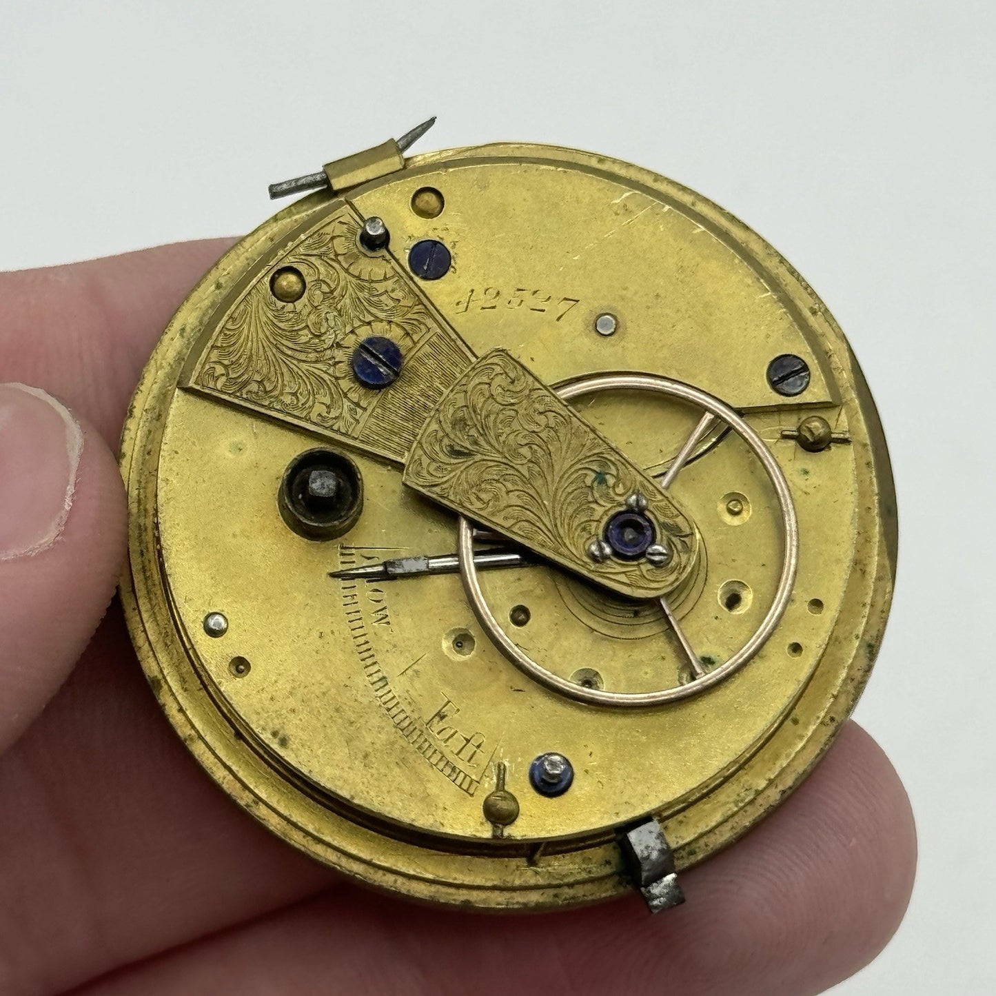 41.8mm Antique Unidentified English Fusee Pocket Watch Movement - PARTS REPAIR