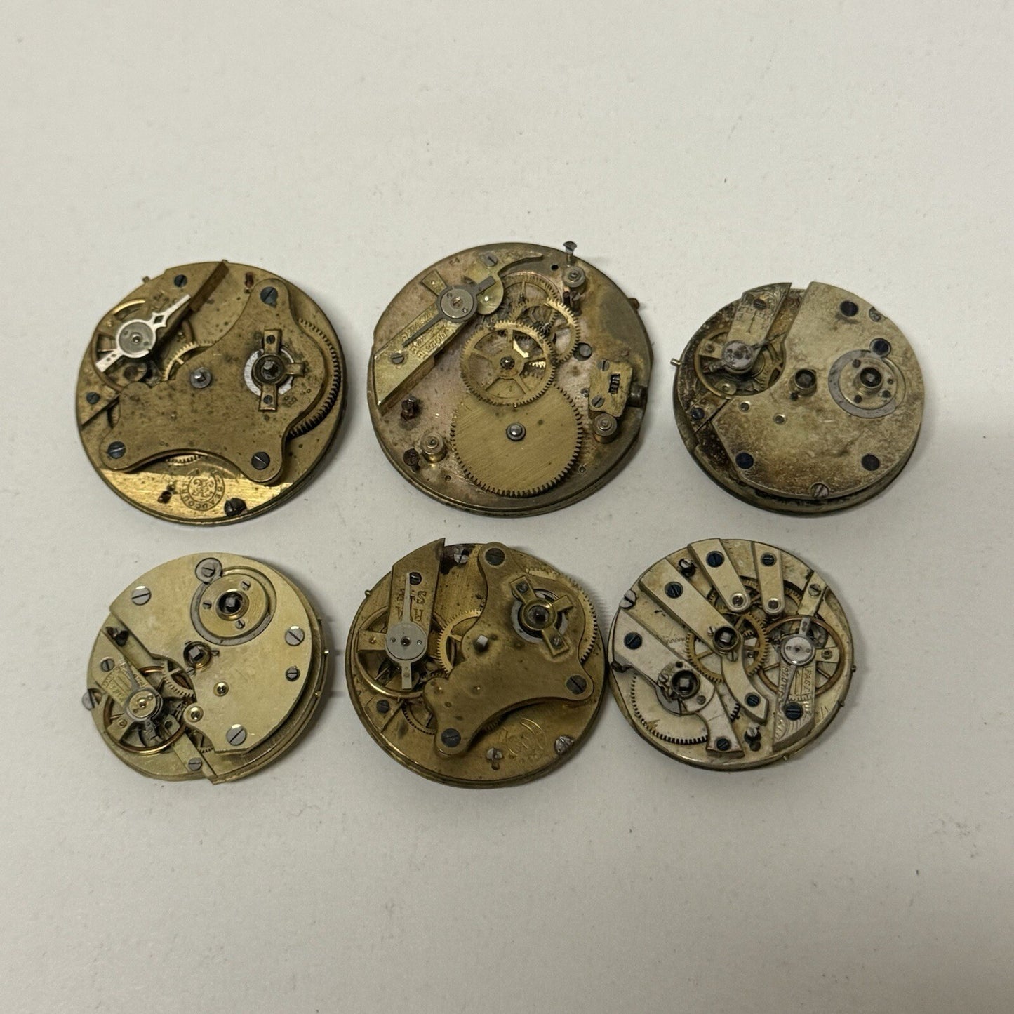 6 x Antique Manual Wind Pocket Watch Movements Parts Repair Bundle Job Lot