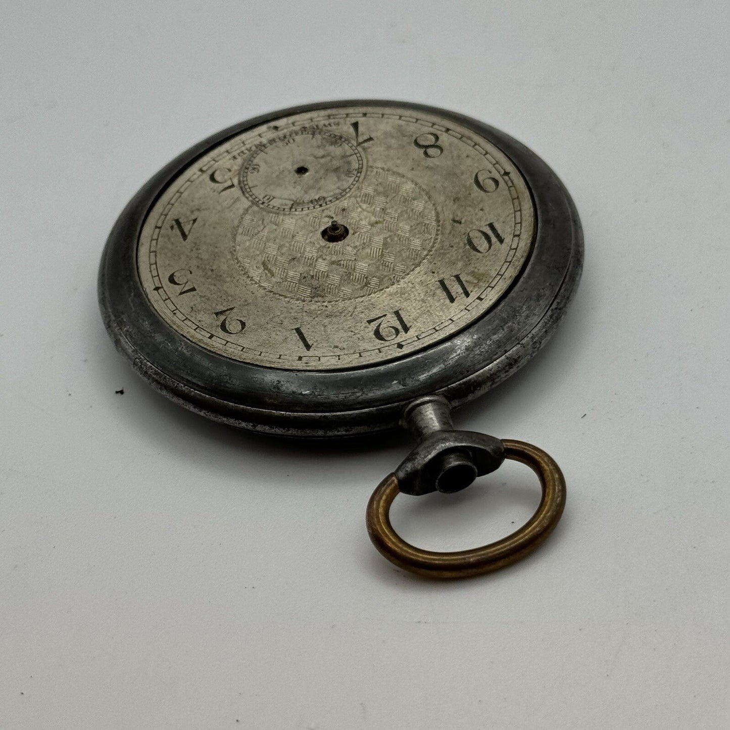 50mm Vintage Gun Metal Grey Mystery Nice Movement Pocket Watch FOR PARTS