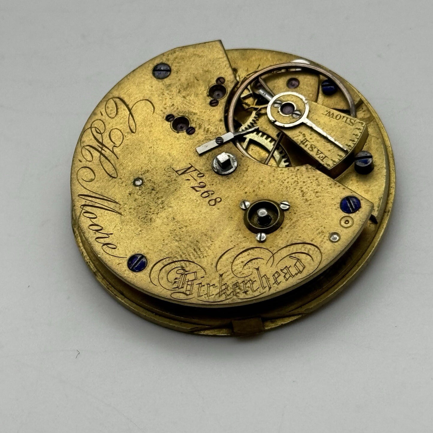 43.7mm C H Moore Birkenhead No 268 H.F Pocket Watch Movement FOR PARTS