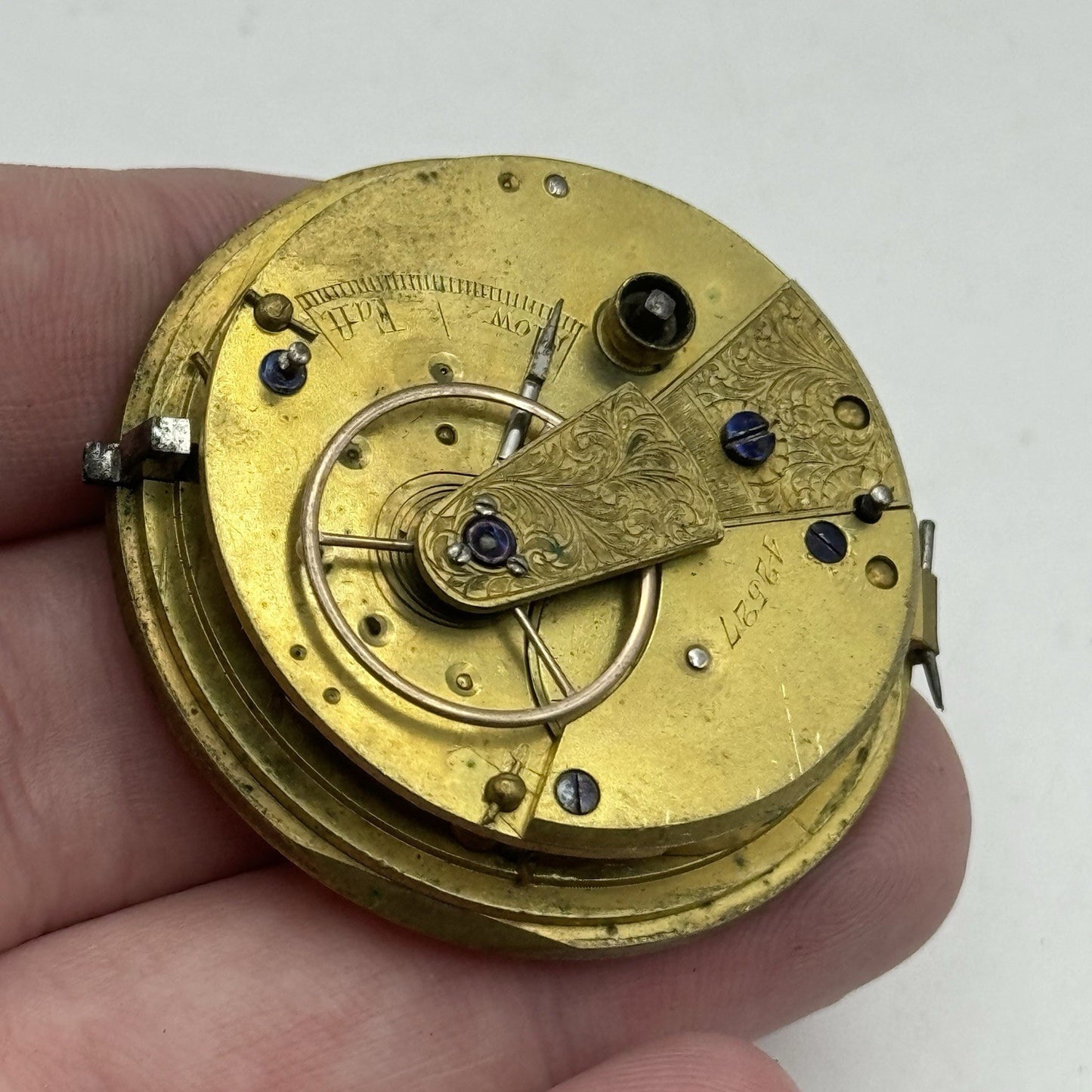 41.8mm Antique Unidentified English Fusee Pocket Watch Movement - PARTS REPAIR