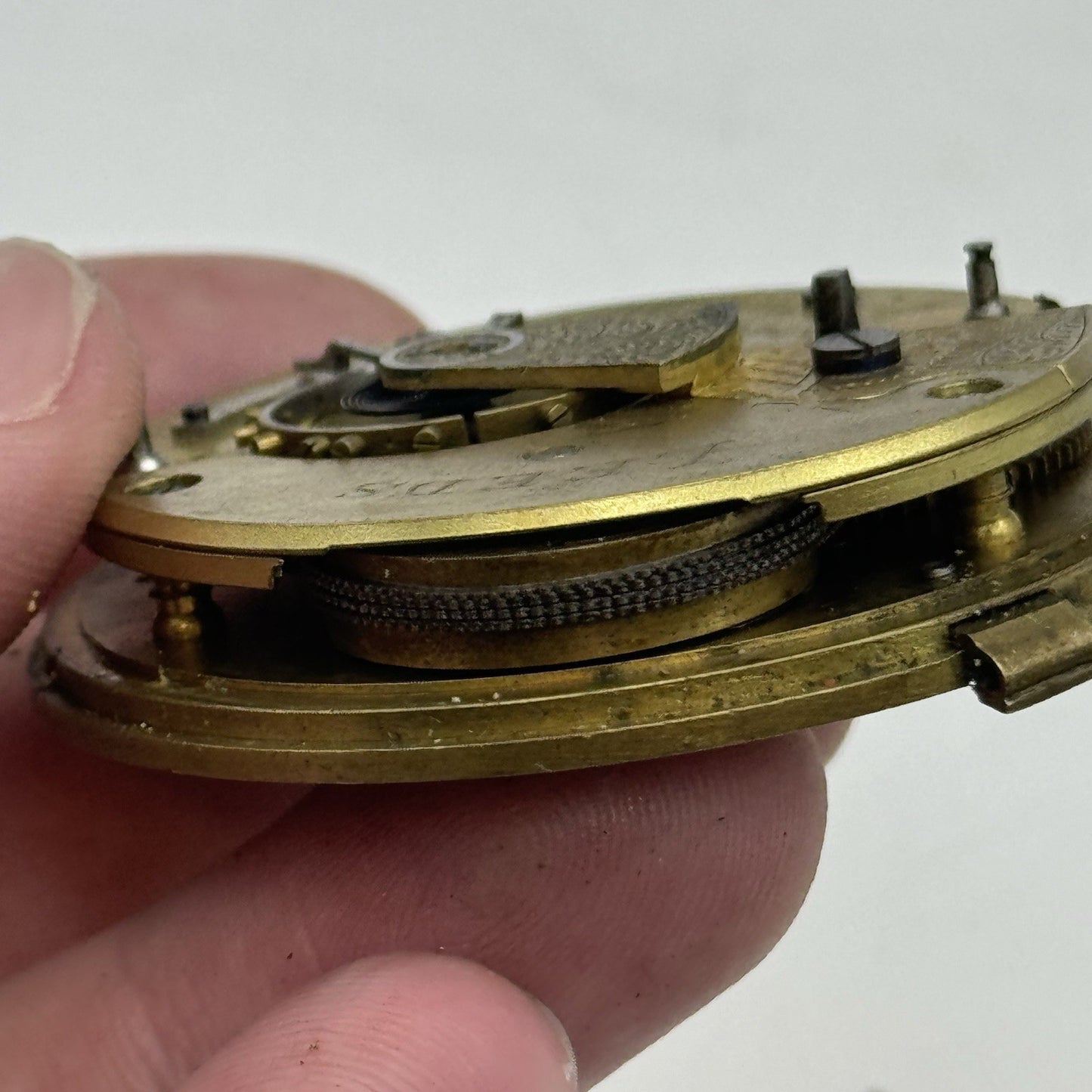 50mm A Yewdall Leeds English Fusee Pocket Watch Movement - Chain Present PARTS