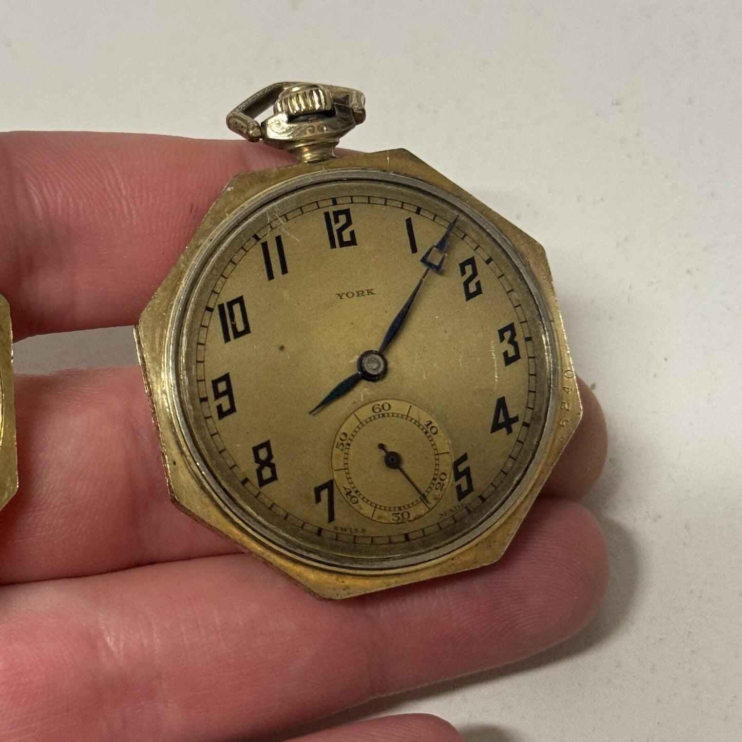 43mm WORKING Vintage Gold Filled York Octagonal Nawco Challenge Pocket Watch