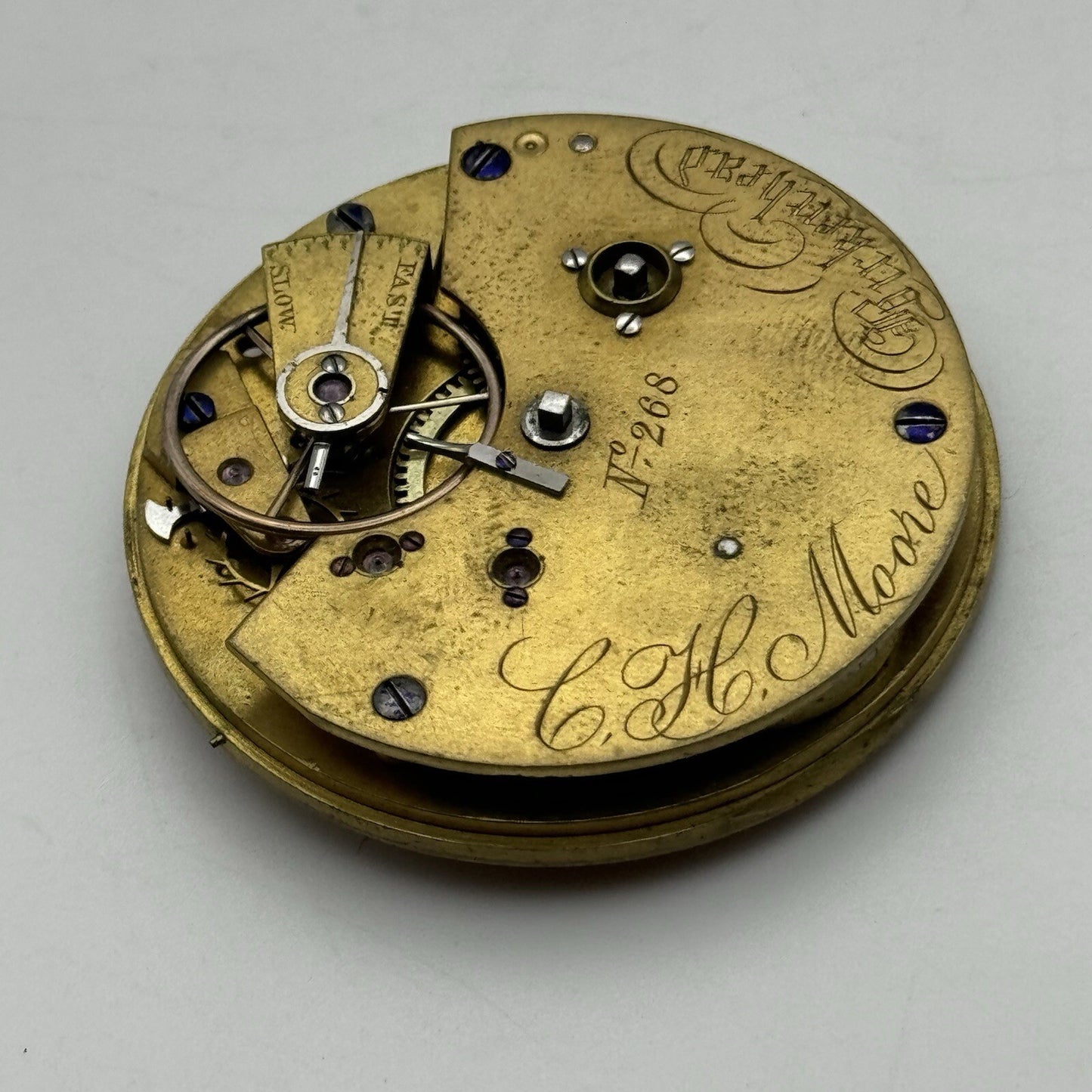 43.7mm C H Moore Birkenhead No 268 H.F Pocket Watch Movement FOR PARTS